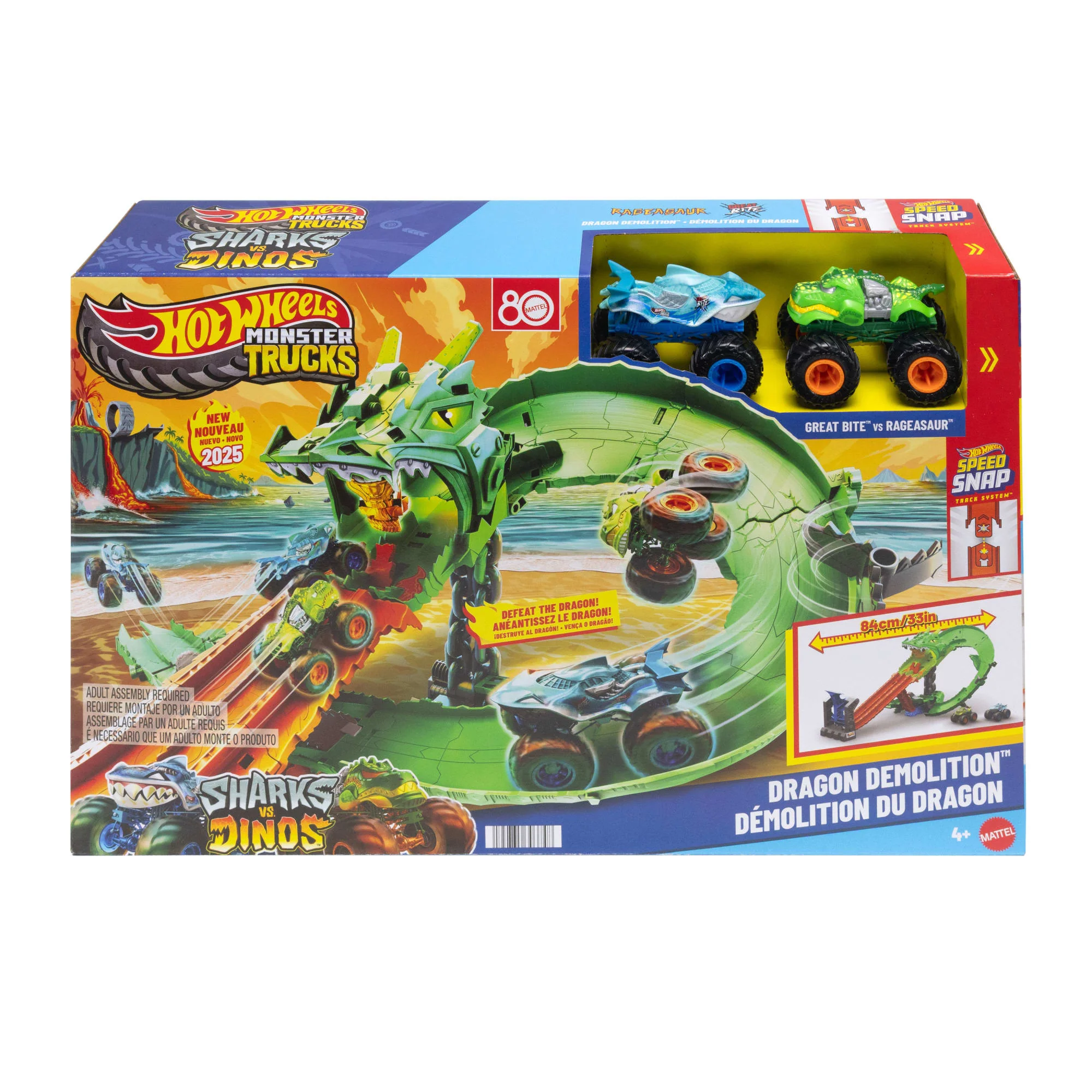 Hot Wheels Monster Trucks Pista de Brinquedo Tubarões vs. Dinossauros: Destruição do Dragão - Image 6