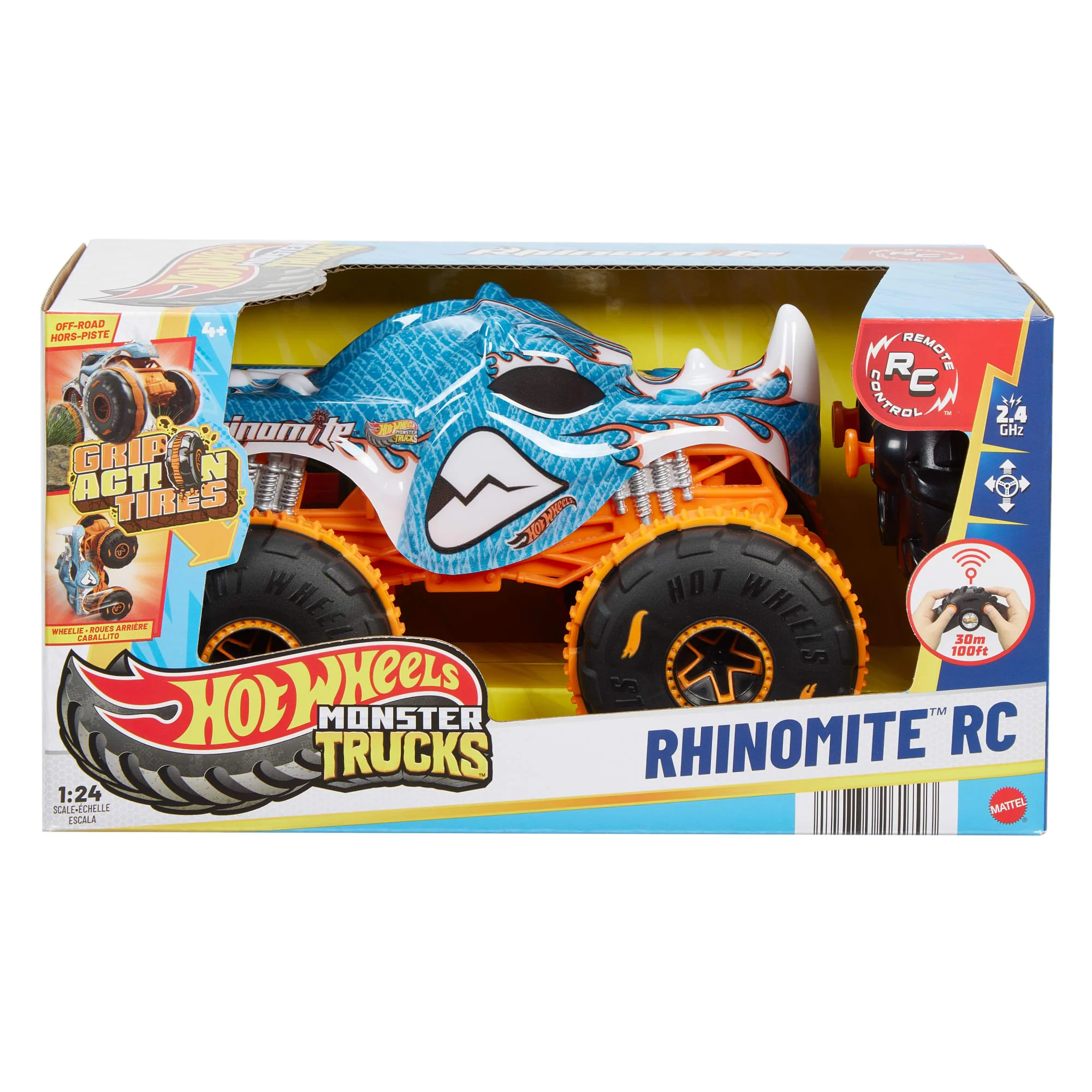 Hot Wheel RC Monster Trucks Rhinomite in 1:24 Scale, Battery-Powered Remote-Control Toy Truck - Image 6