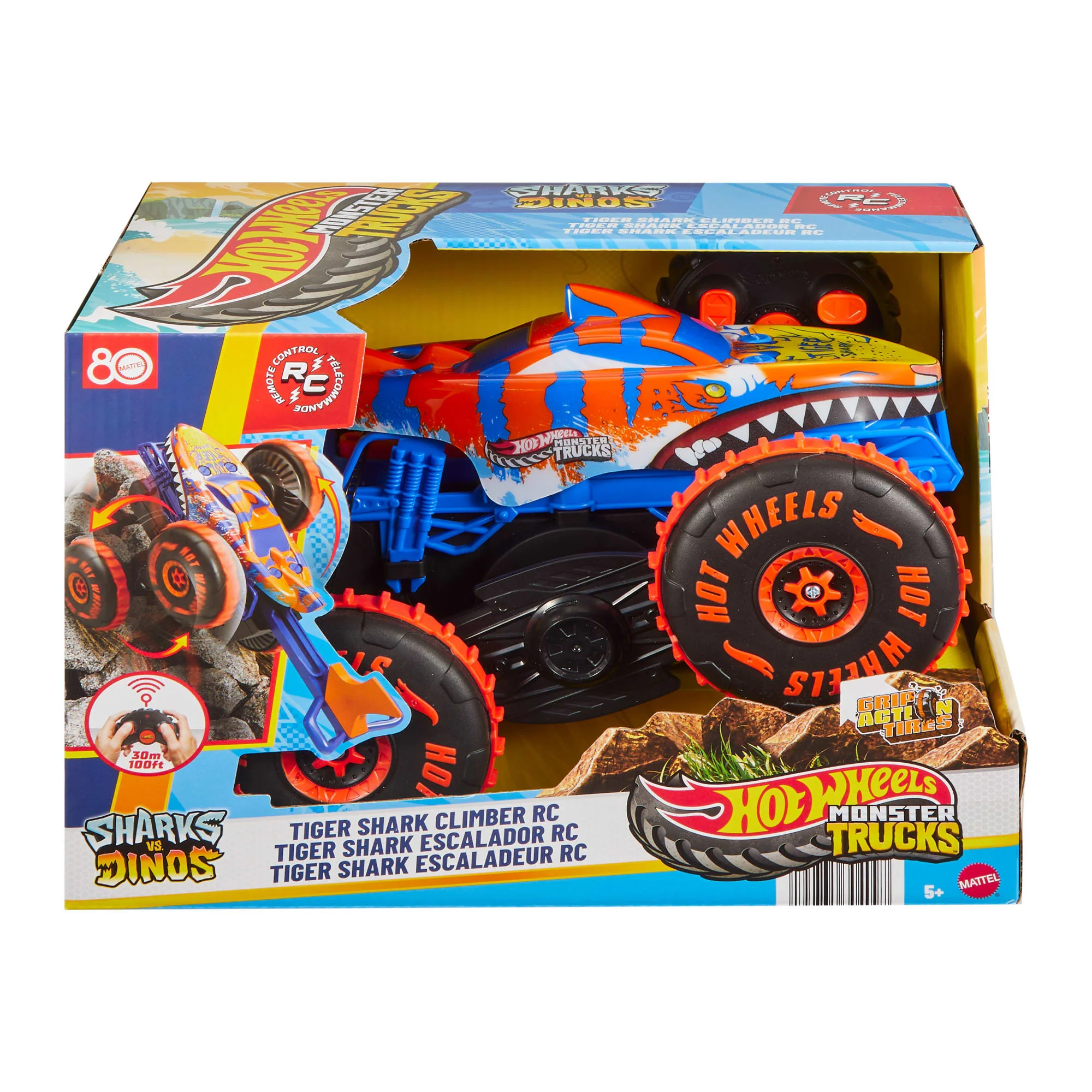 Hot Wheels Monster Trucks Tiger Shark Climber RC Vehicle, Battery-Powered Remote-Control Toy Truck - Image 6