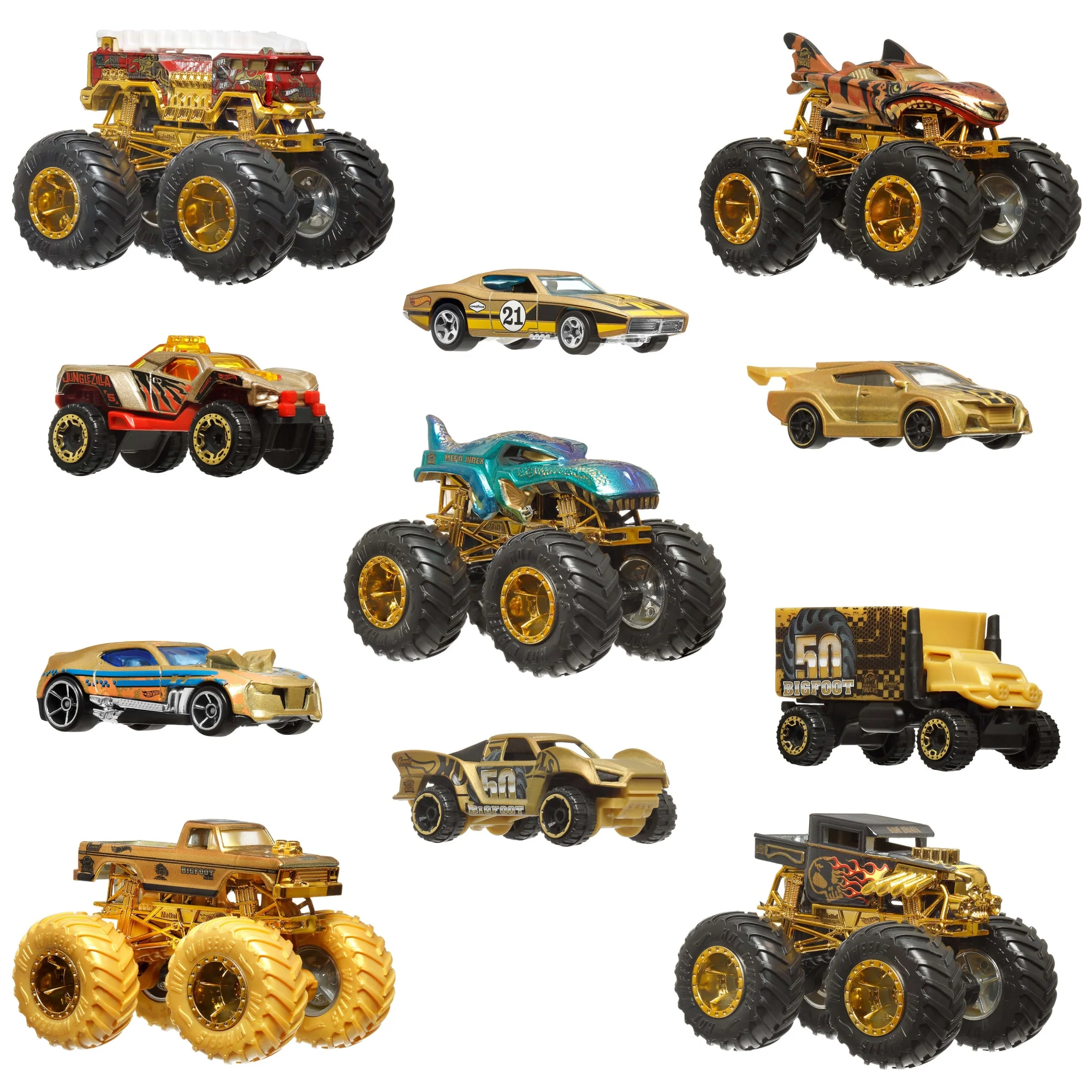 Hot Wheels Monster Trucks Trophy Champions Collection, 5 1:64 Scale Toy Trucks & 6 Die-Cast Cars - Image 3