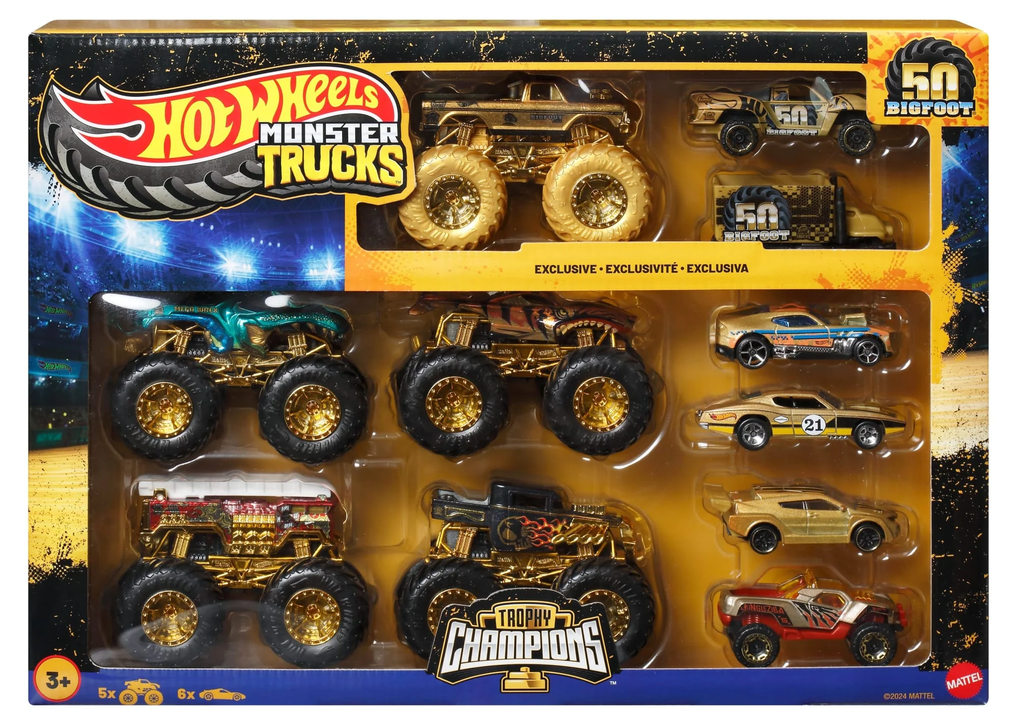 Hot Wheels Monster Trucks Trophy Champions Collection, 5 1:64 Scale Toy Trucks & 6 Die-Cast Cars - Image 5
