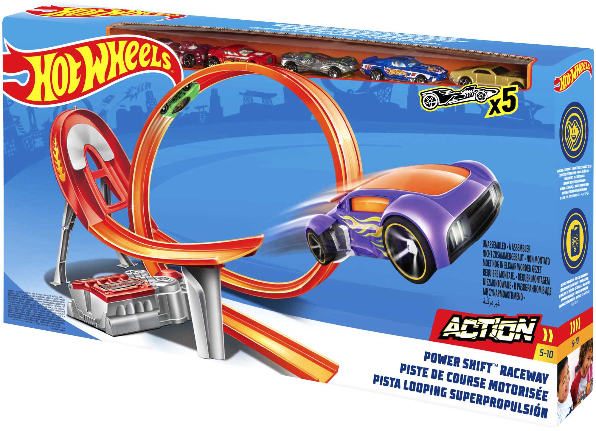 Hot Wheels Action Power Shift Motorized Raceway Track Set, Includes 5 Cars In 1:64 Scale - Image 6