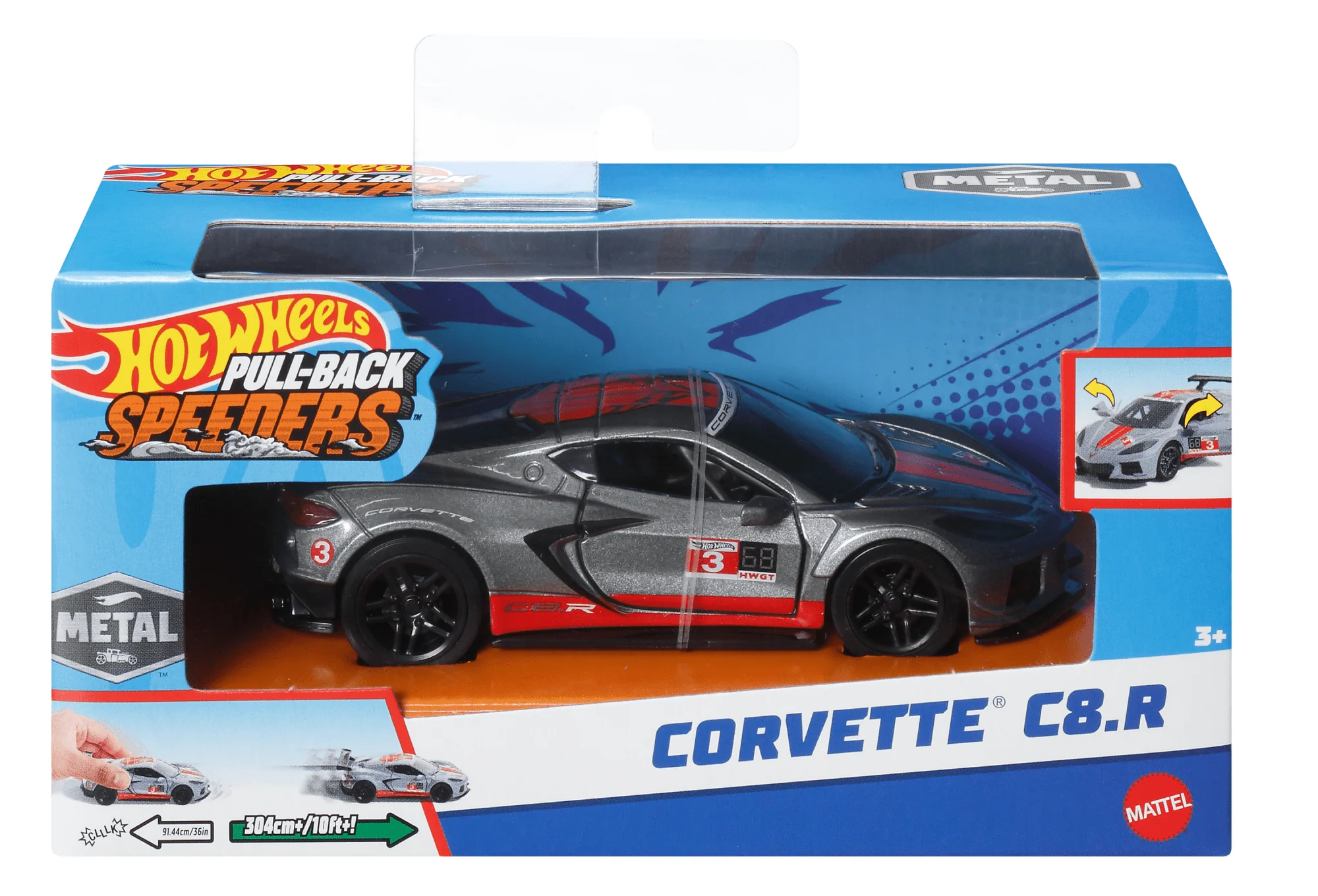 Hot Wheels Pull-Back Speeders Toy Car in 1:43 Scale, Pull Car Backward & Release To Race - Image 6