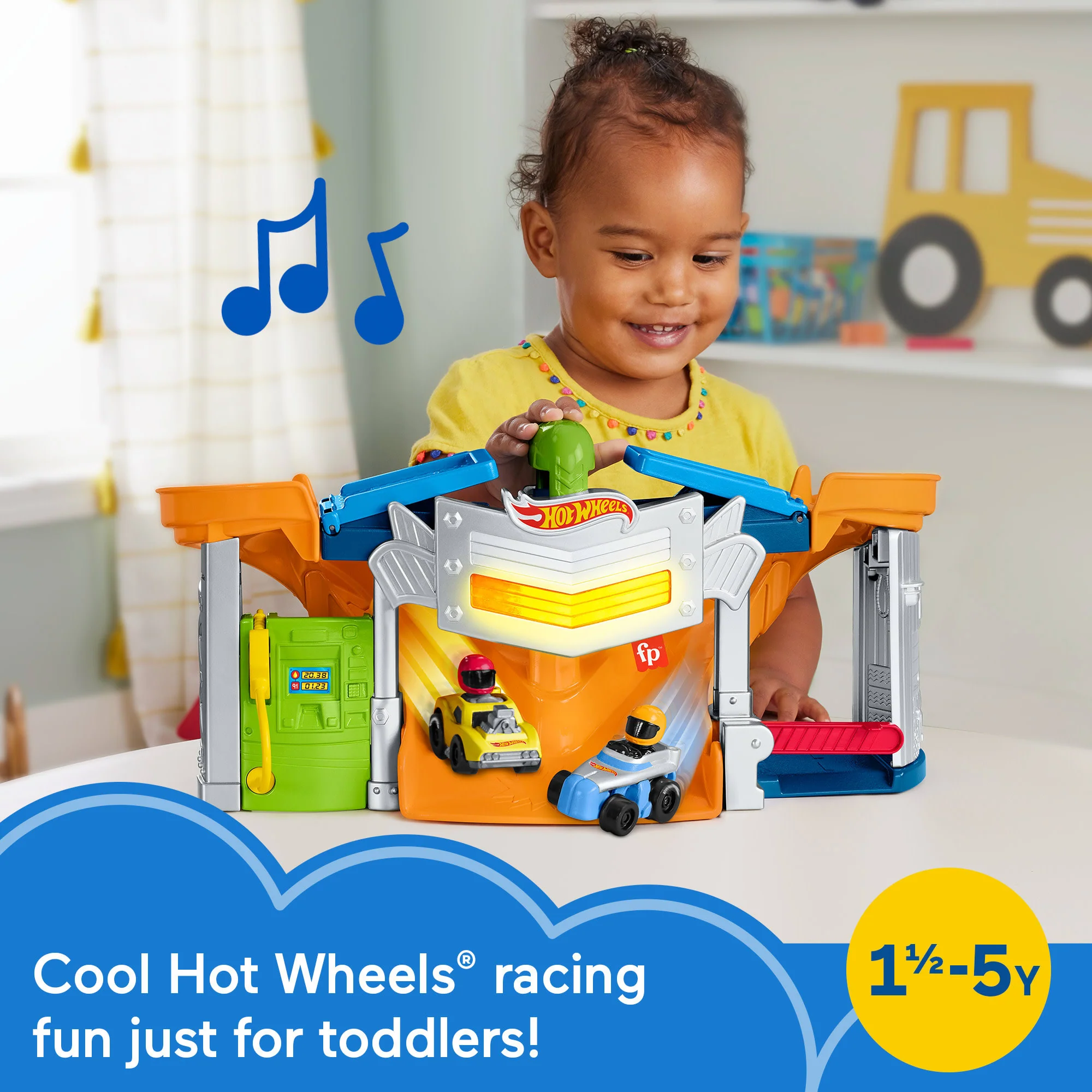 Fisher-Price Little People Hot Wheels Race Track For Toddlers, Race And Go Track Set, 2 Cars - Image 2