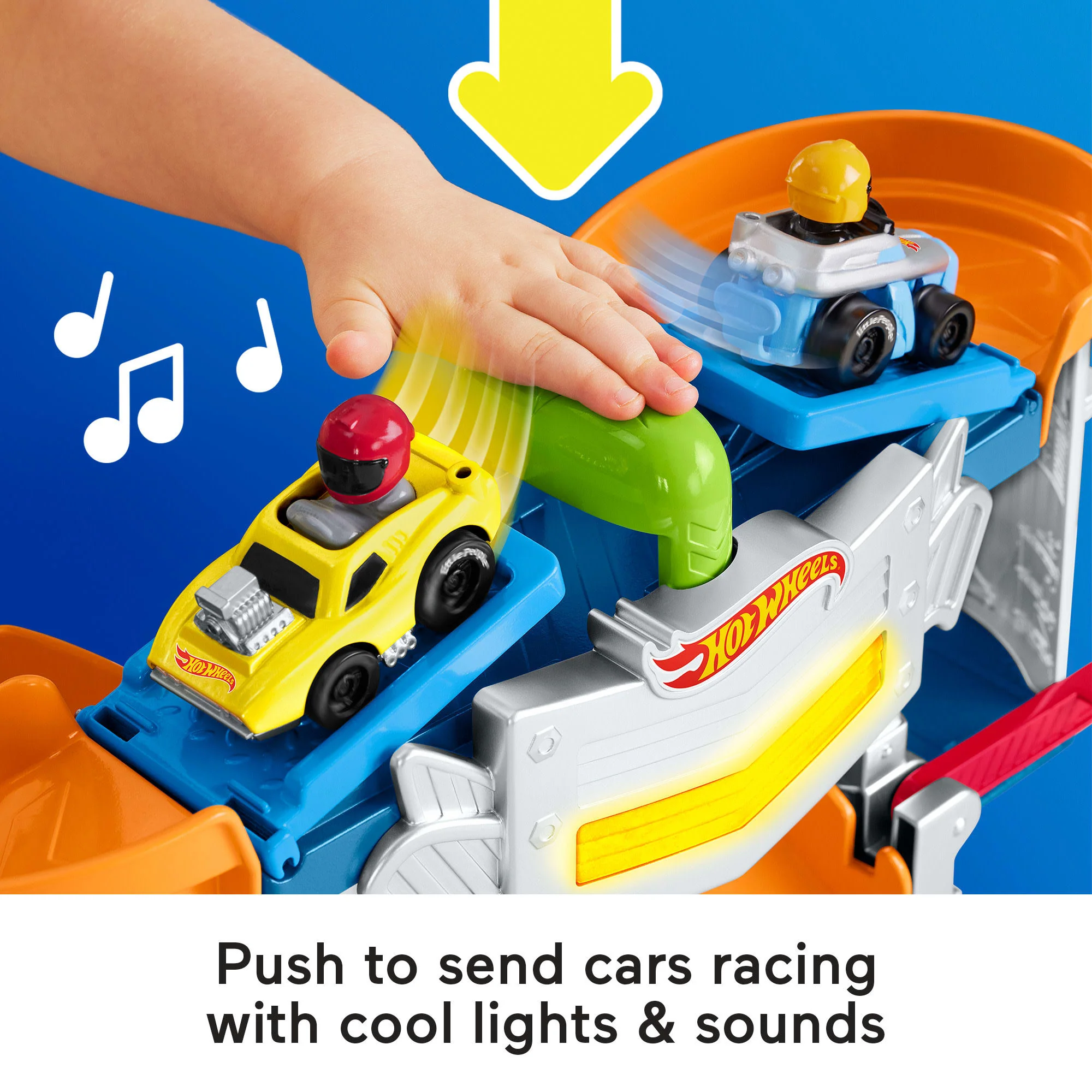 Fisher-Price Little People Hot Wheels Race Track For Toddlers, Race And Go Track Set, 2 Cars - Image 3