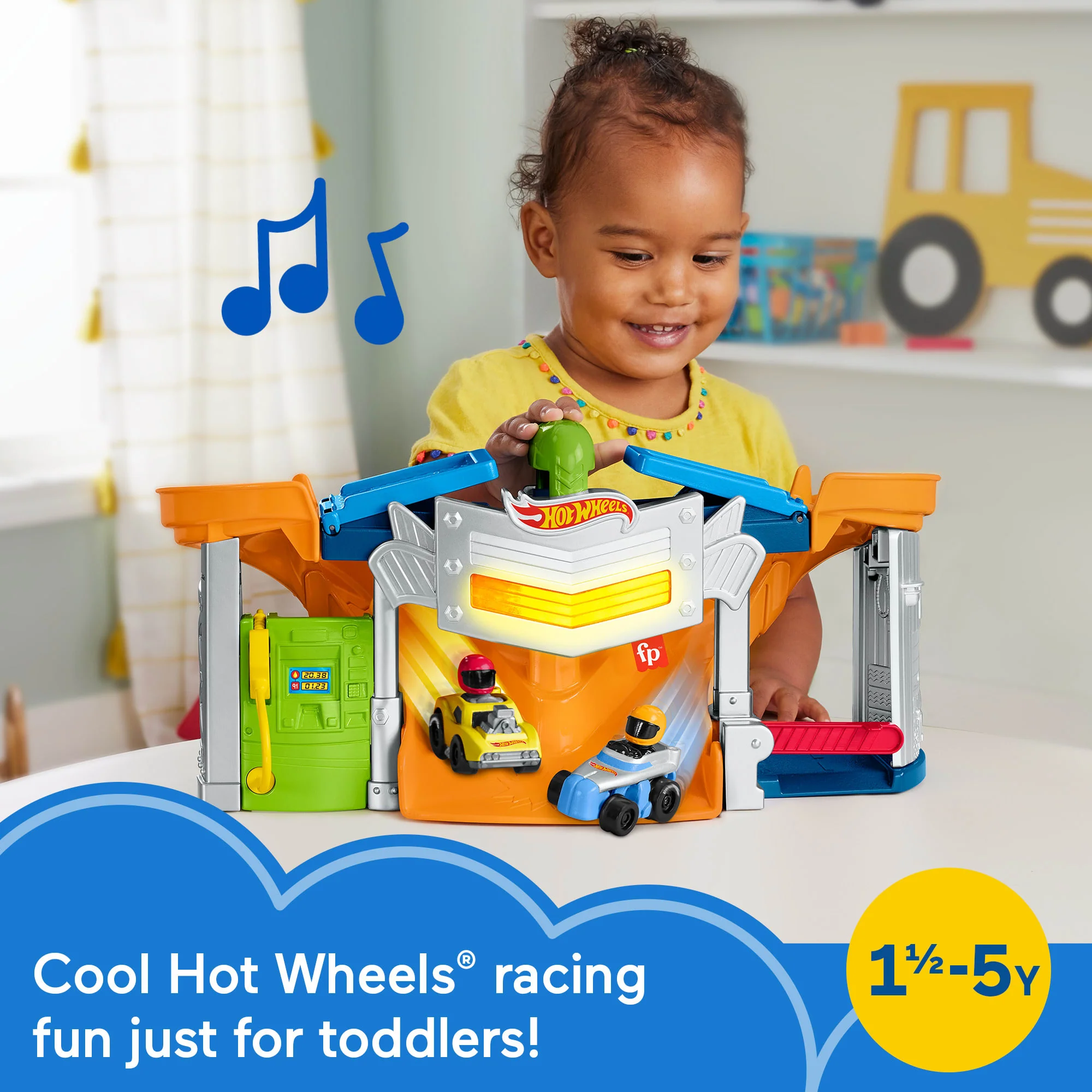 Fisher-Price Little People Hot Wheels Race Track For Toddlers, Race And Go Track Set, 2 Cars - Image 2