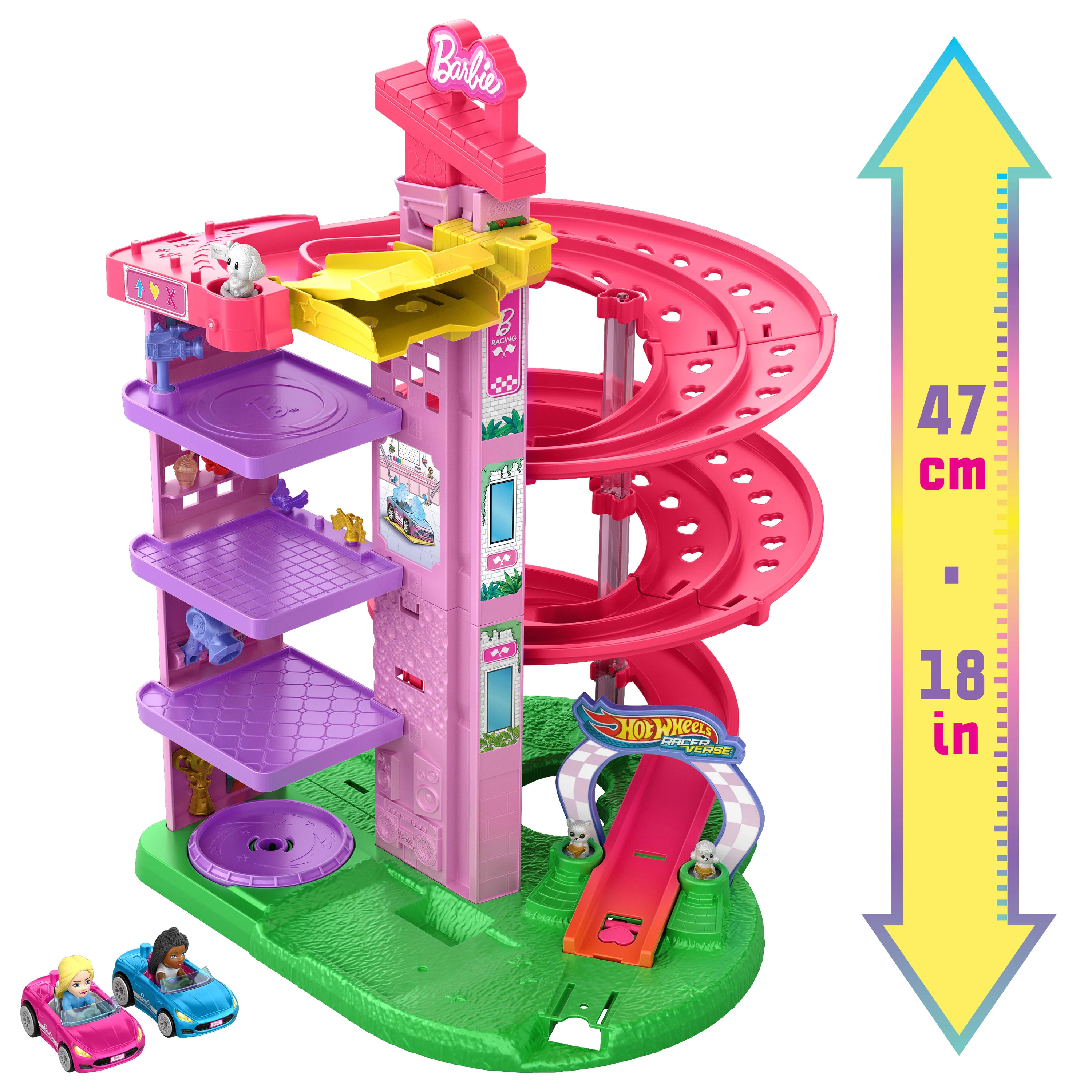 Hot Wheels Racerverse Barbie Spiral Race Track Set With Barbie “Malibu” & Barbie “Brooklyn” Toy Cars - Image 5