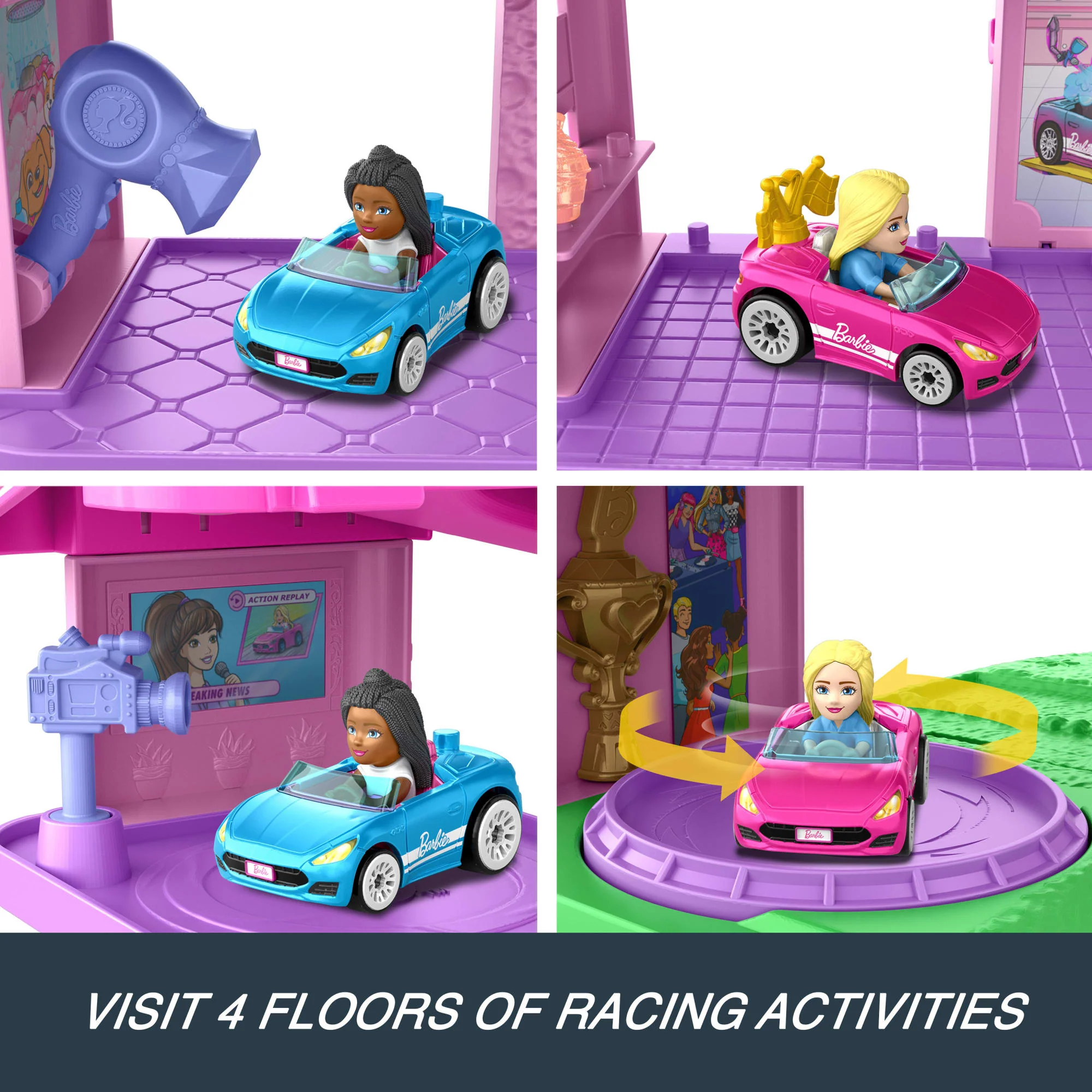Hot Wheels Racerverse Barbie Spiral Race Track Set With Barbie “Malibu” & Barbie “Brooklyn” Toy Cars - Image 4