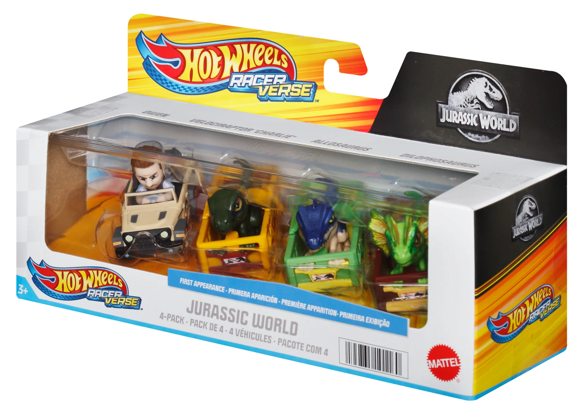 Hot Wheels Racerverse, Set Of 4 Die-Cast Hot Wheels Cars With Jurassic World Characters As Drivers - Image 2