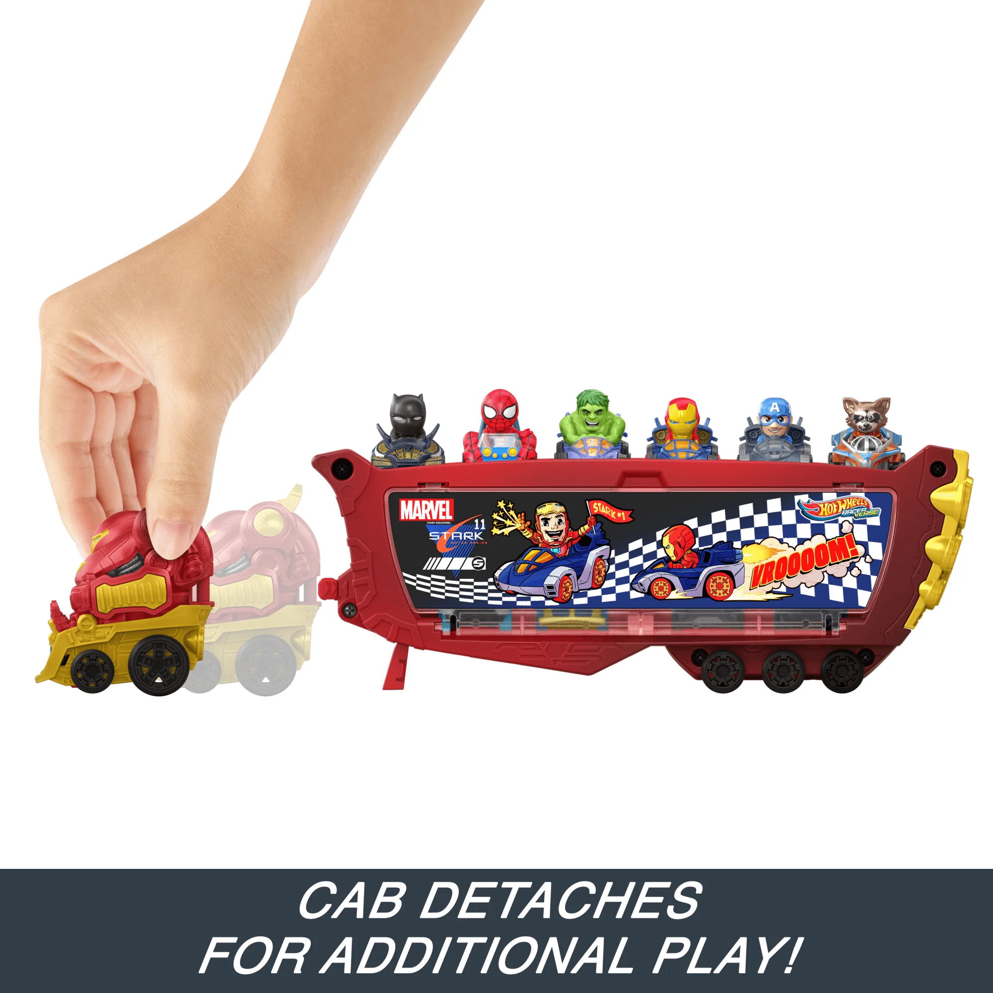 Hot Wheels Racerverse Marvel Hulkbuster Hauler, Stores Up To 10 Toy Cars, Detachable Cab With Flip-Up Helmet & Non-Removable Figure - Image 2