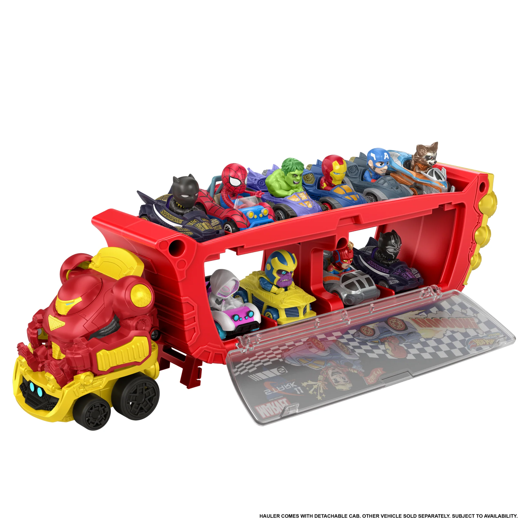 Hot Wheels Racerverse Marvel Hulkbuster Hauler, Stores Up To 10 Toy Cars, Detachable Cab With Flip-Up Helmet & Non-Removable Figure - Image 4