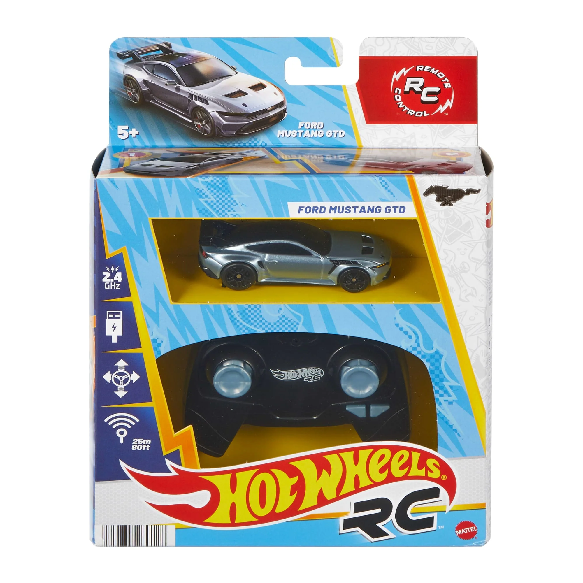 Hot Wheels RC 1:64 Scale Ford Mustang Gtd, Battery-Powered Remote-Control Toy Car - Image 6