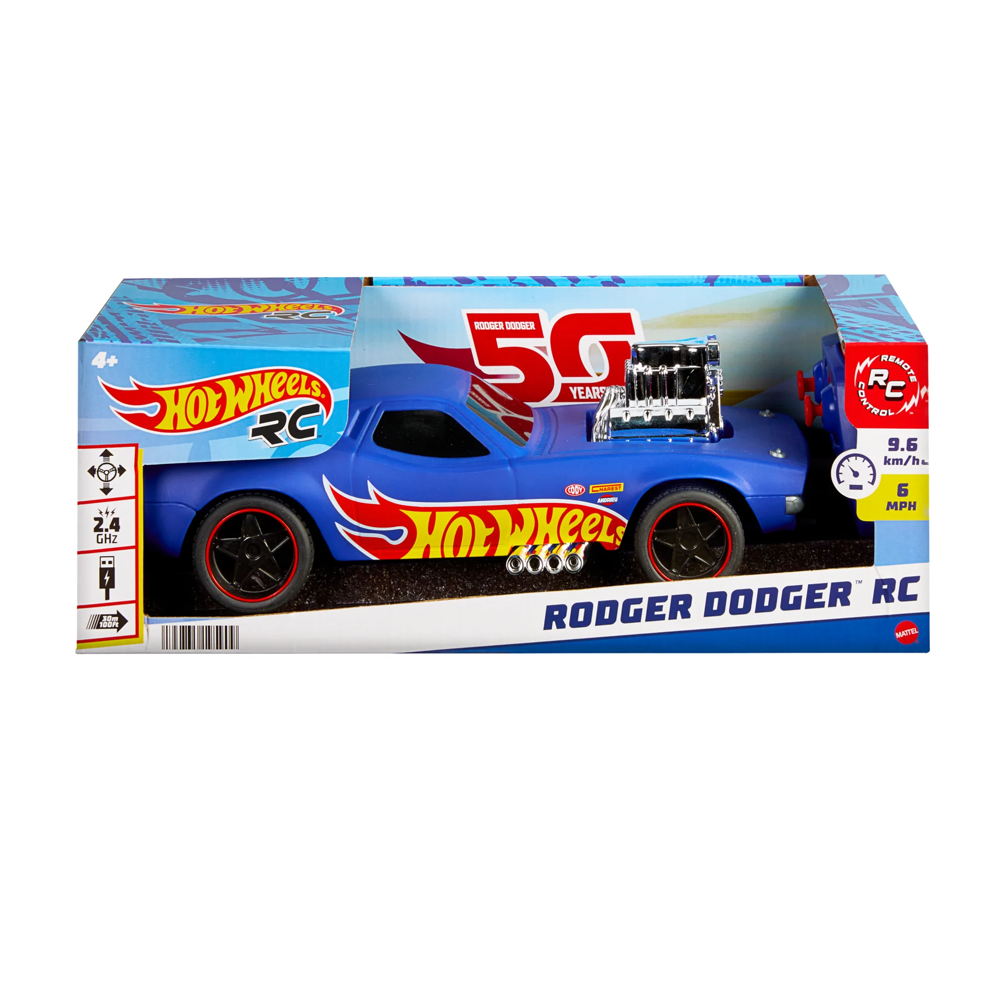 Hot Wheels 1:16 Scale RC Rodger Dodger USB-Rechargeable Toy Car, Battery-Operated Remote Control - Image 5