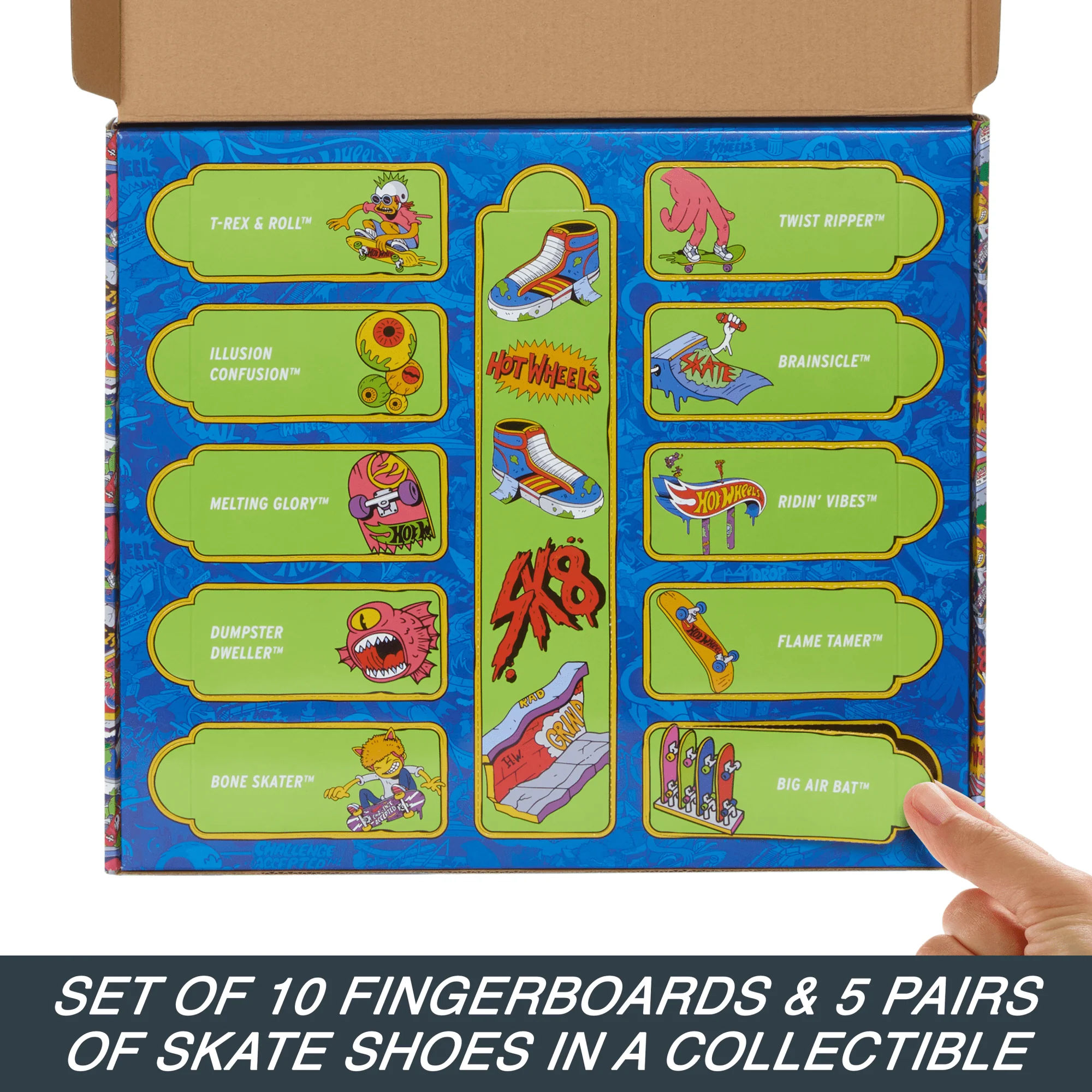 Hot Wheels Skate Fingerboards, Set Of 10 Finger Skateboards With 5 Pairs Of Removable Skate Shoes (20 Pieces Total) - Image 3