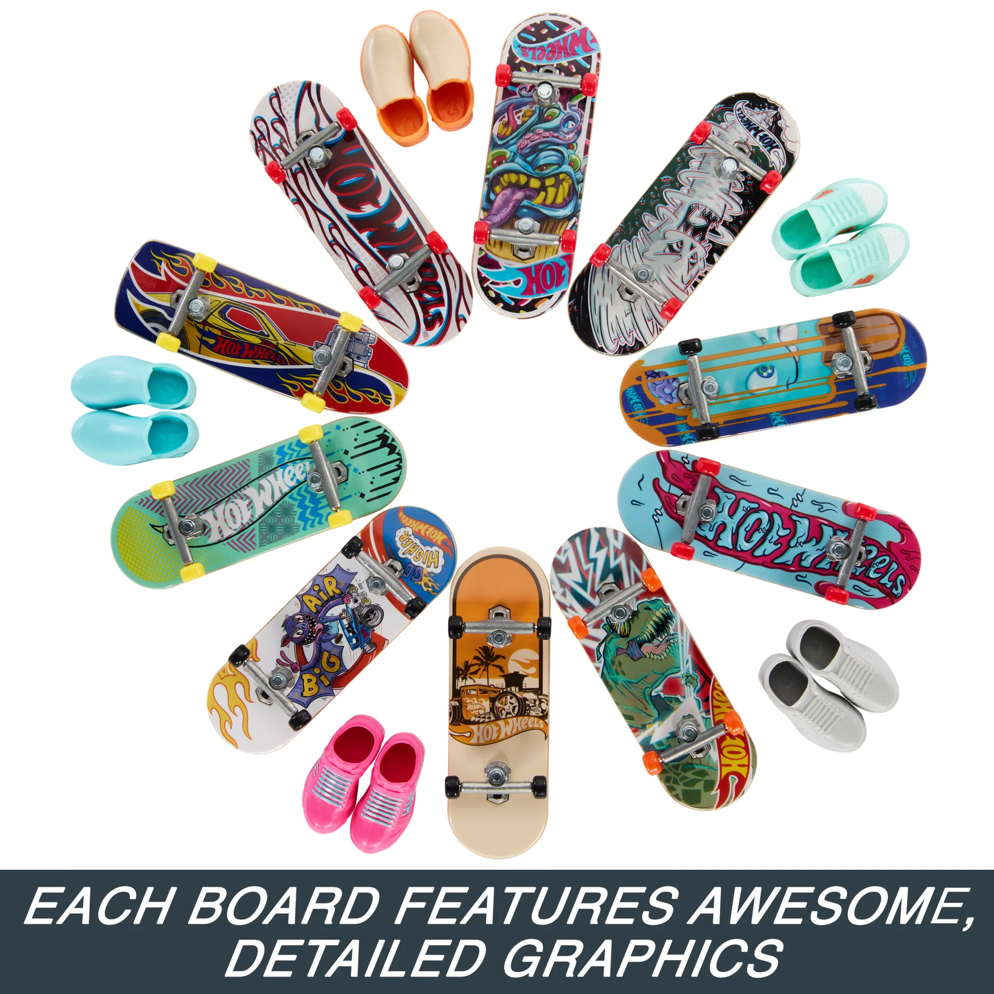 Hot Wheels Skate Fingerboards, Set Of 10 Finger Skateboards With 5 Pairs Of Removable Skate Shoes (20 Pieces Total) - Image 4