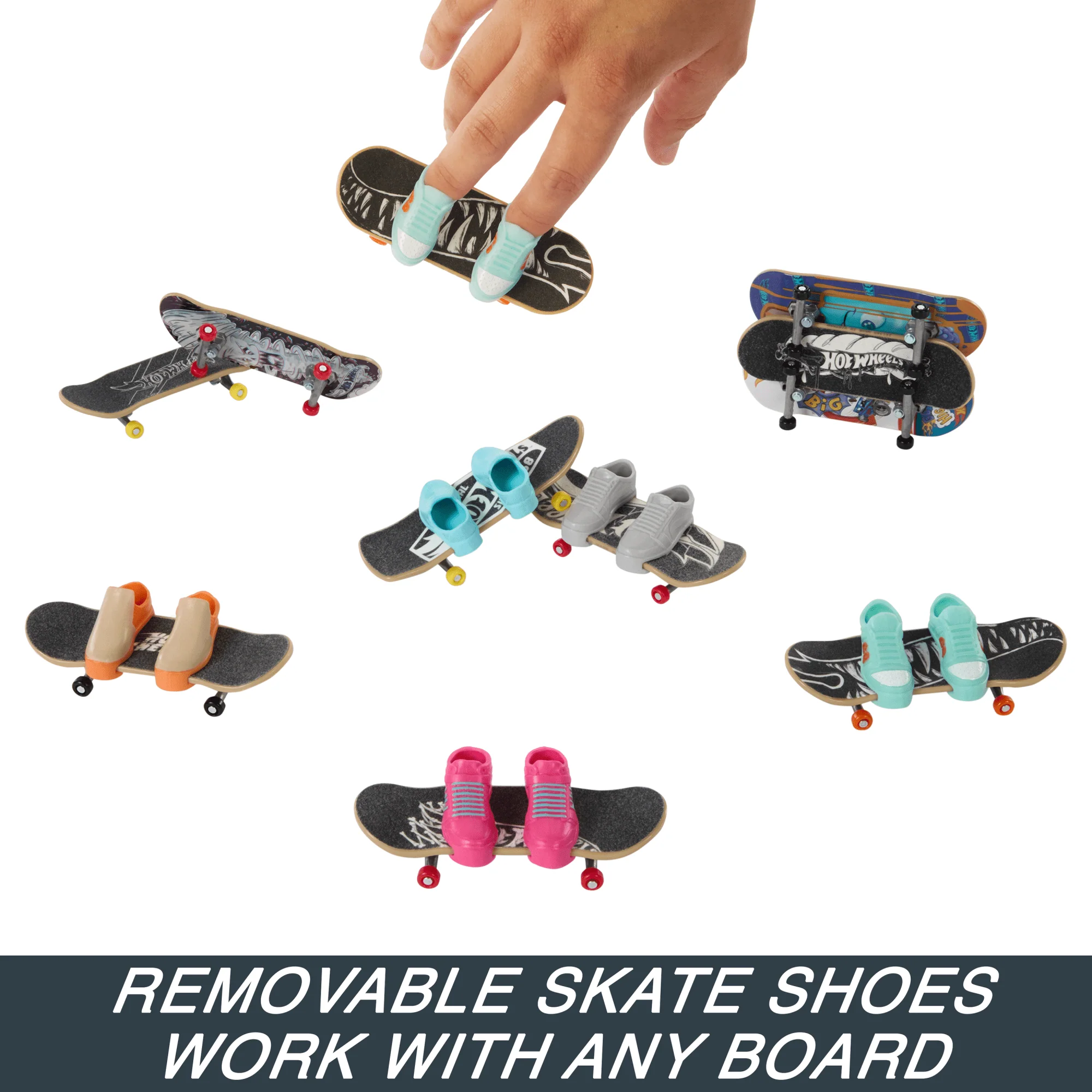 Hot Wheels Skate Fingerboards, Set Of 10 Finger Skateboards With 5 Pairs Of Removable Skate Shoes (20 Pieces Total) - Image 4