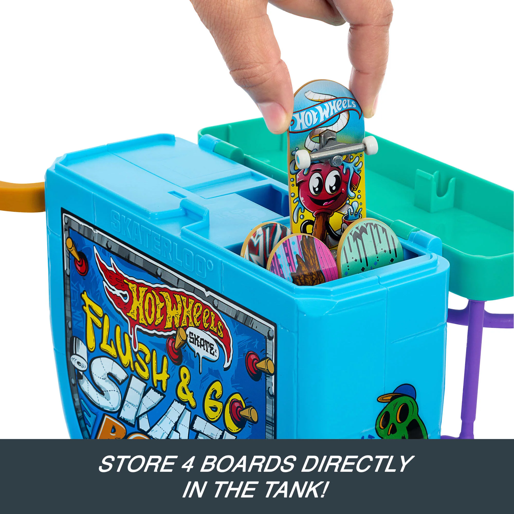 Hot Wheels Skate Flush & Go Skate Bowl Fingerboard Set With 1 Exclusive Board & Pair Of Removable Skate Shoes - Image 5
