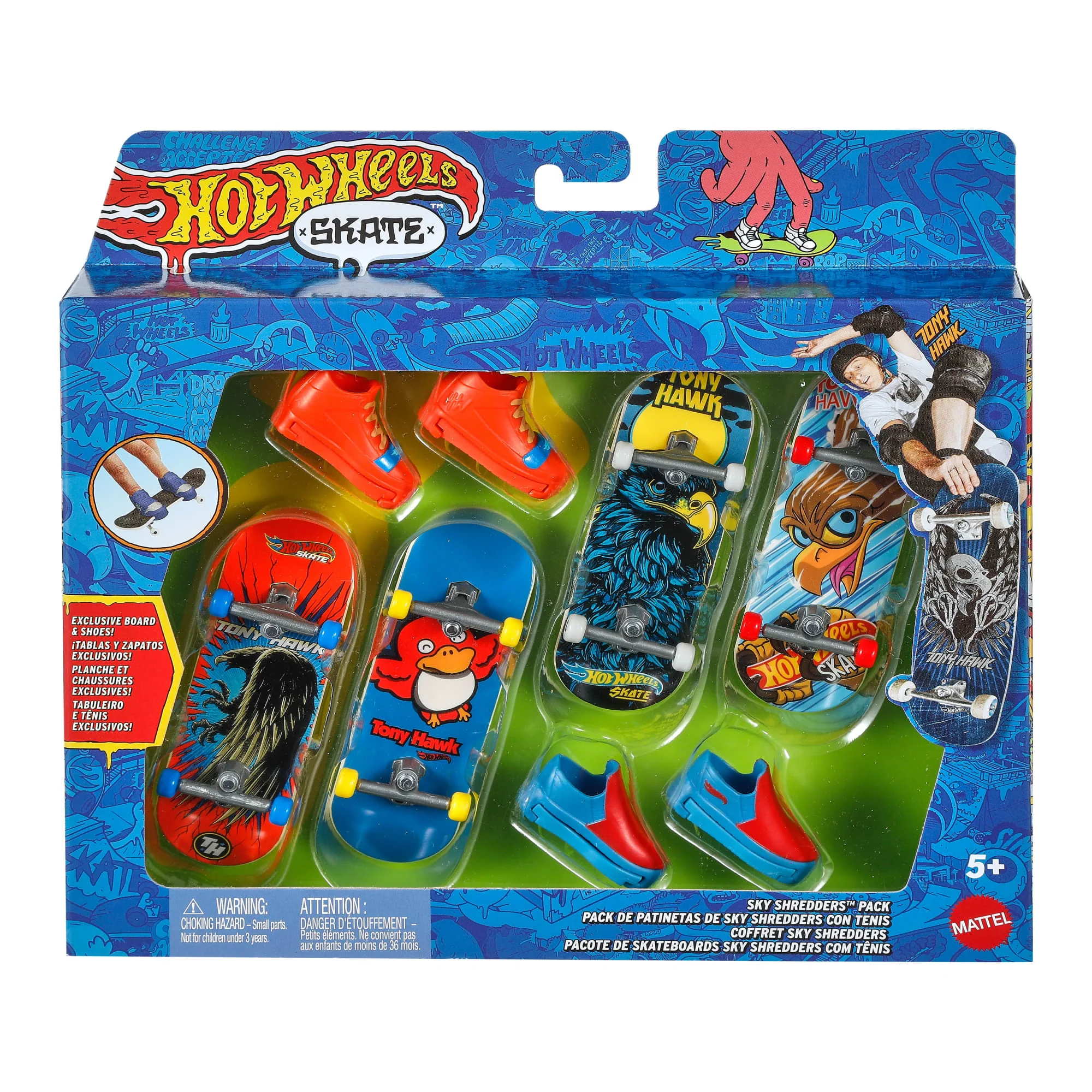 Hot Wheels Skate Vehículo de Juguete Paquete de Patinetas con Tenis Tony Hawk Pájaros - Image 6