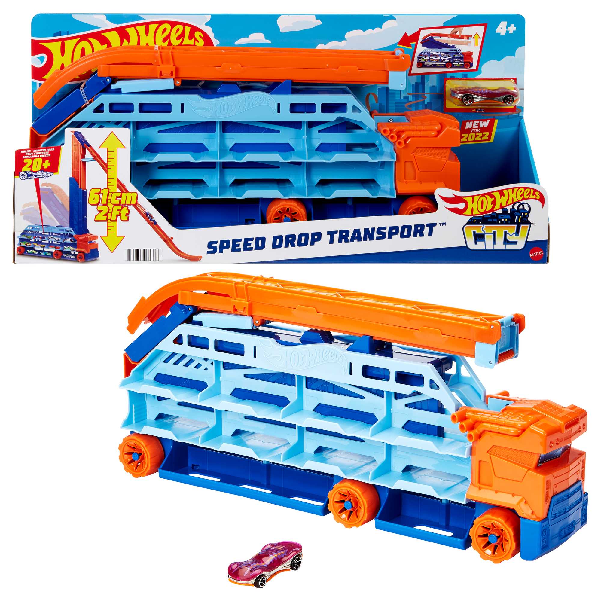 Hot Wheels City Speed Drop Transport Hauler, includes 1 Car - Image 5