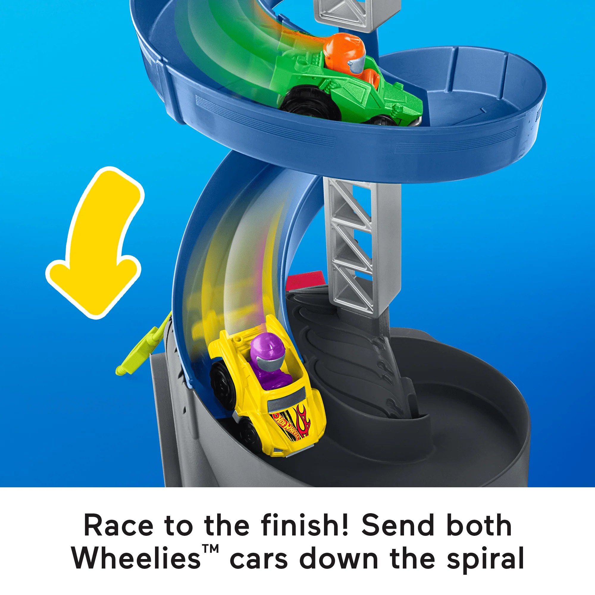 Little People Hot Wheels Spiral Stunt Speedway Toddler Race Track Playset, 2 Toy Cars - Image 3