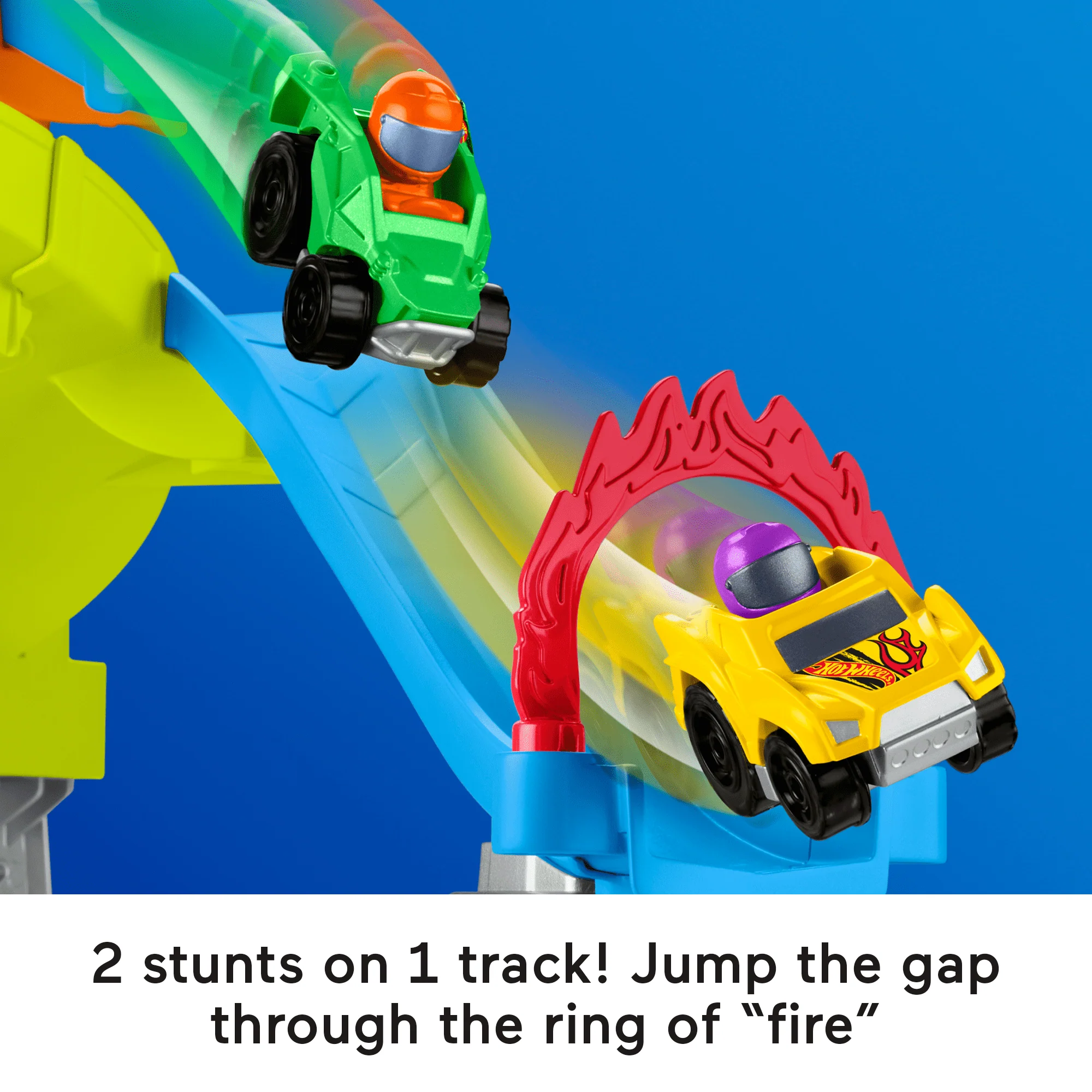 Little People Hot Wheels Spiral Stunt Speedway Toddler Race Track Playset, 2 Toy Cars - Image 4
