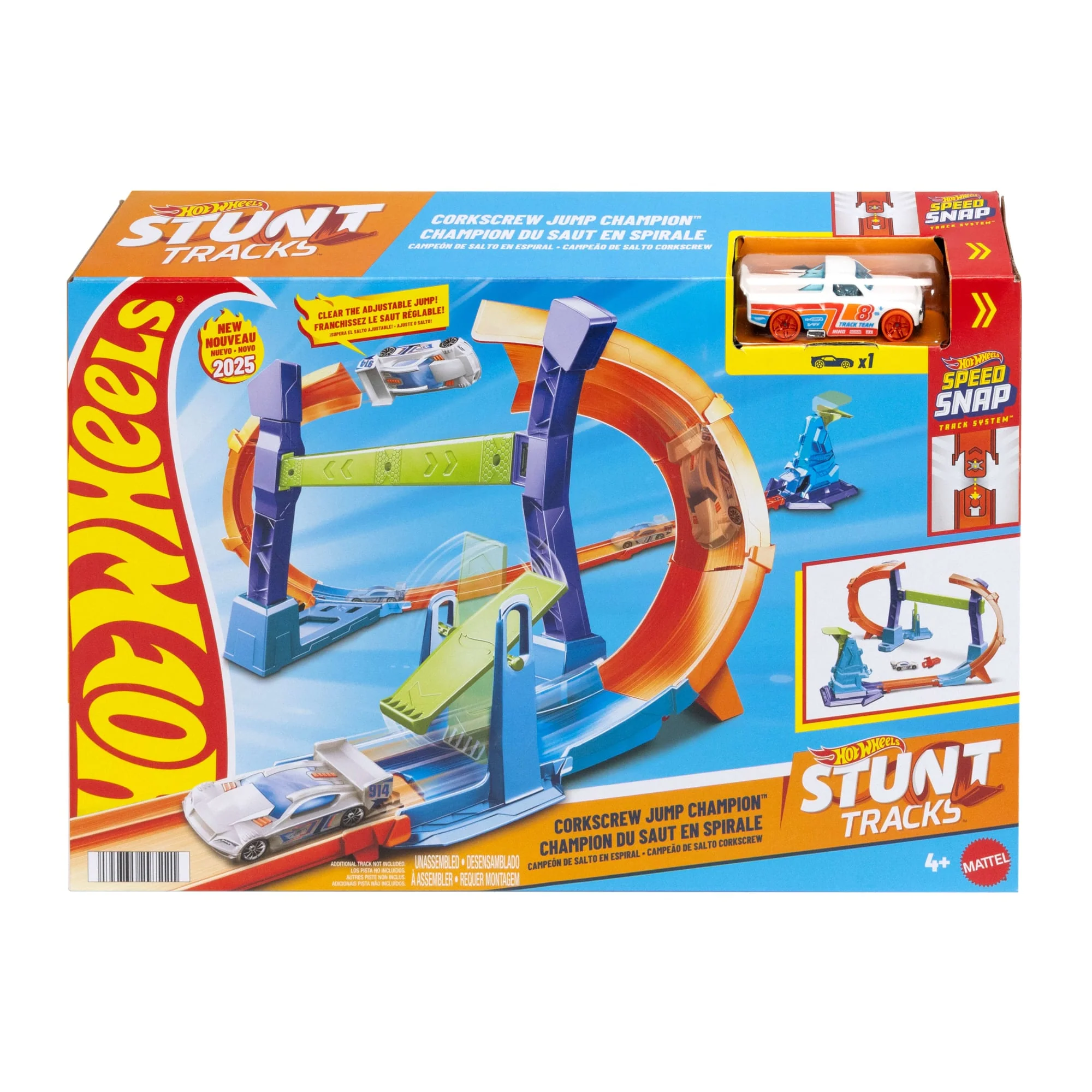 Hot Wheels Stunt Tracks Corkscrew Jump Champion Track Set & 1:64 Scale Toy Car, Speed Snap Track - Image 6