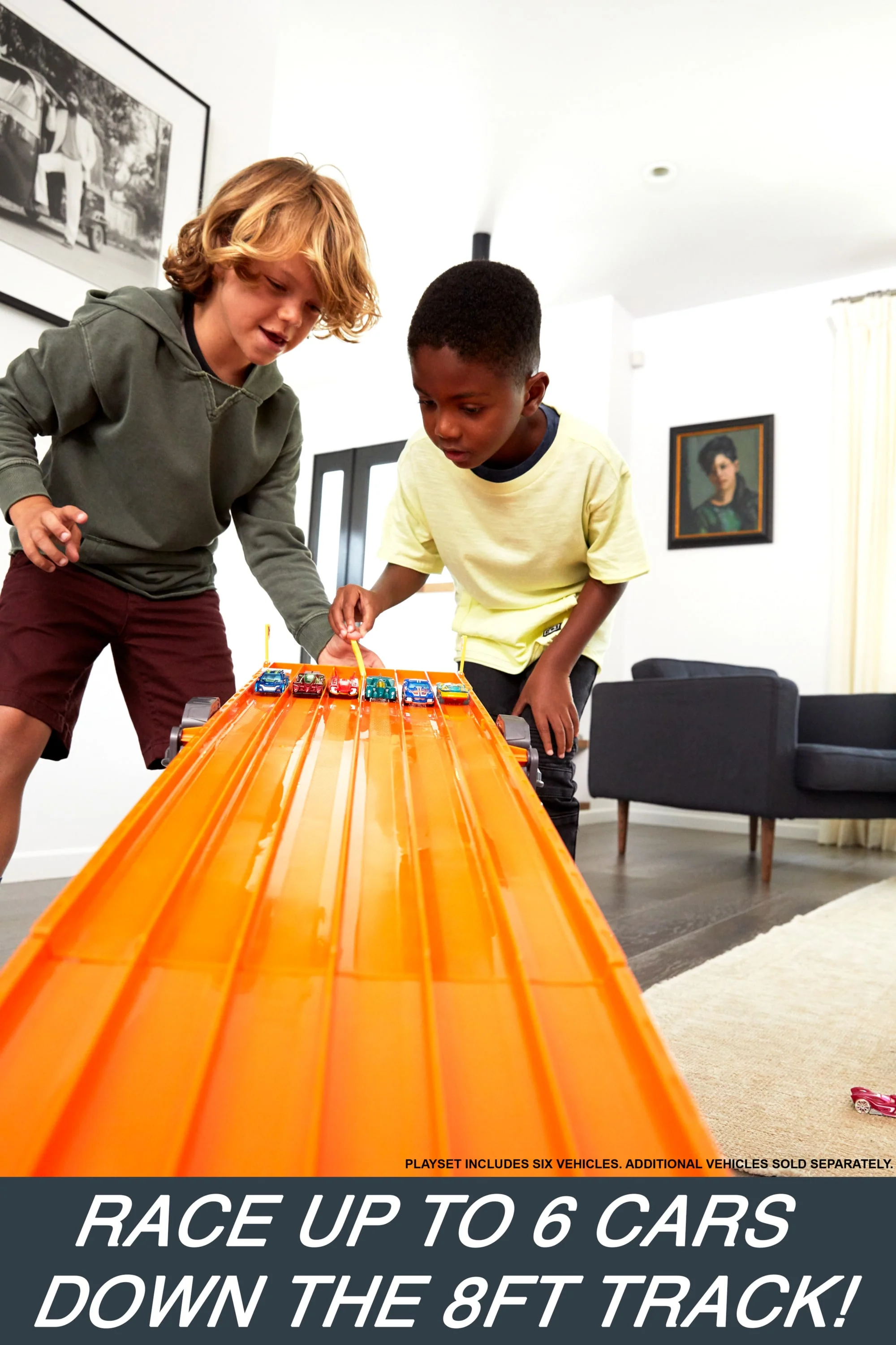 Hot Wheels Super 6-Lane Raceway, 8-Ft Track With 6 Toy Cars in 1:64 Scale - Image 2