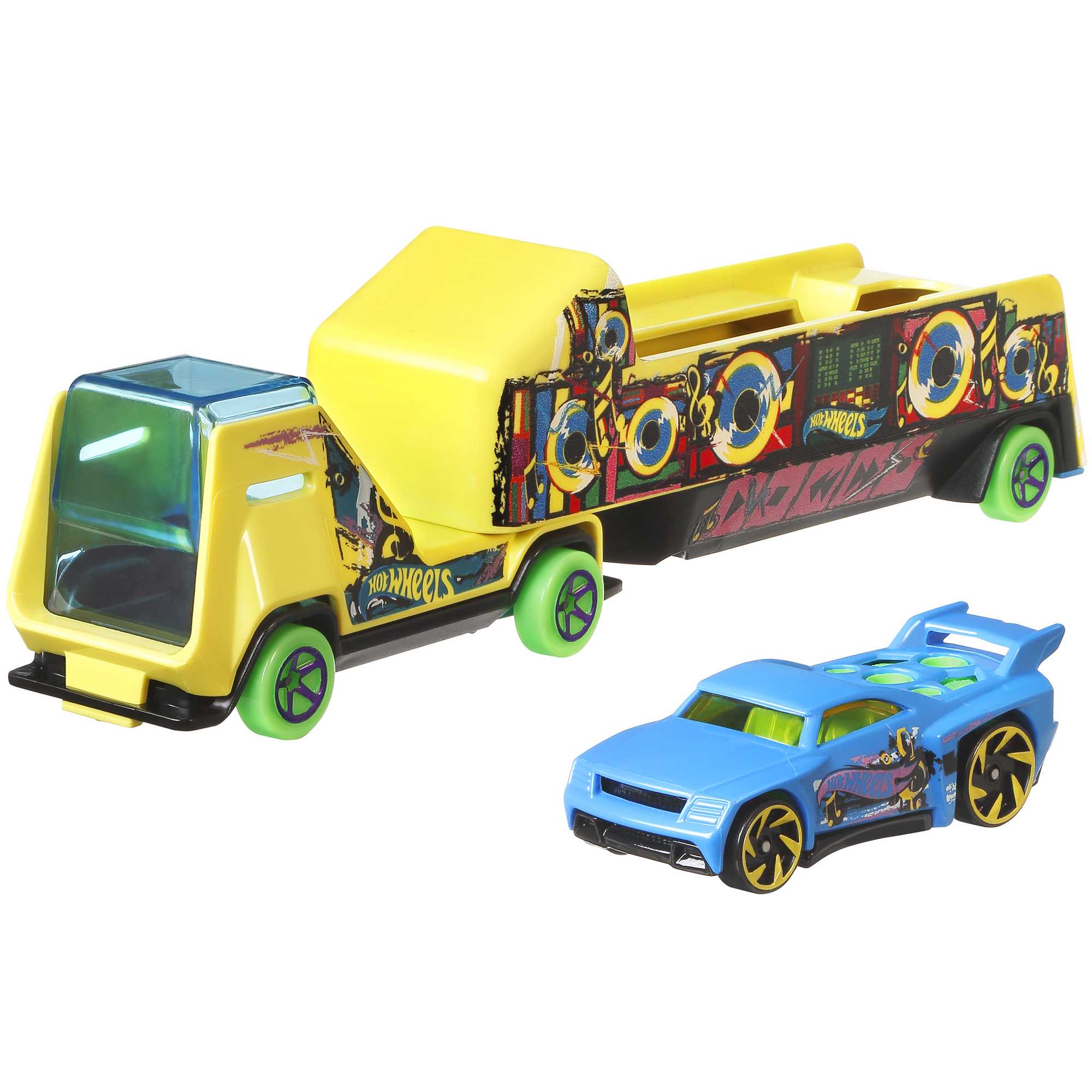 Hot Wheels Super Rigs, 1:64 Scale Toy Car And Matching Transporter, 2 Vehicles - Image 3