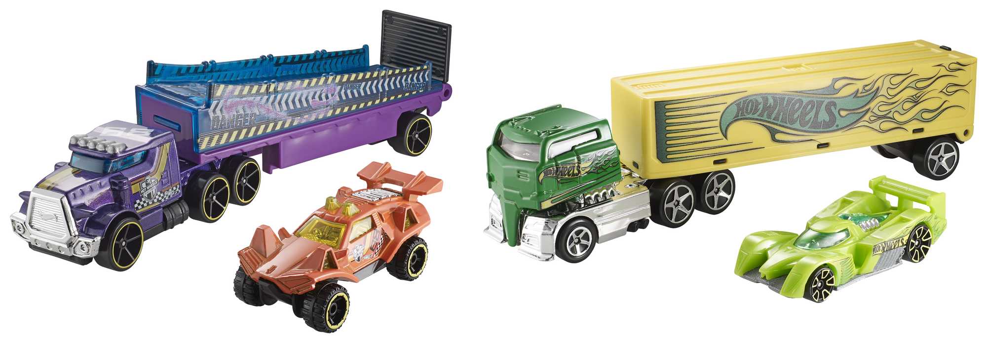Hot Wheels Super Rigs, 1:64 Scale Toy Car And Matching Transporter, 2 Vehicles - Image 5