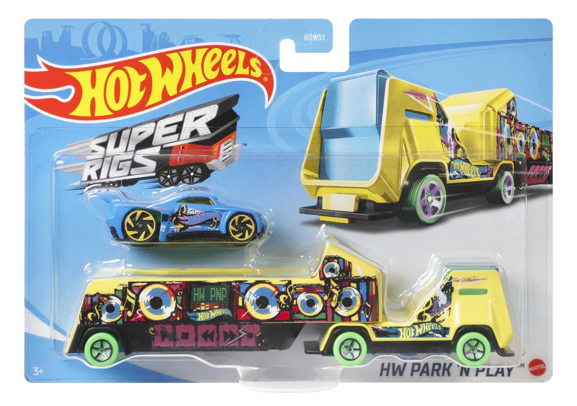Hot Wheels Super Rigs, 1:64 Scale Toy Car And Matching Transporter, 2 Vehicles - Image 6