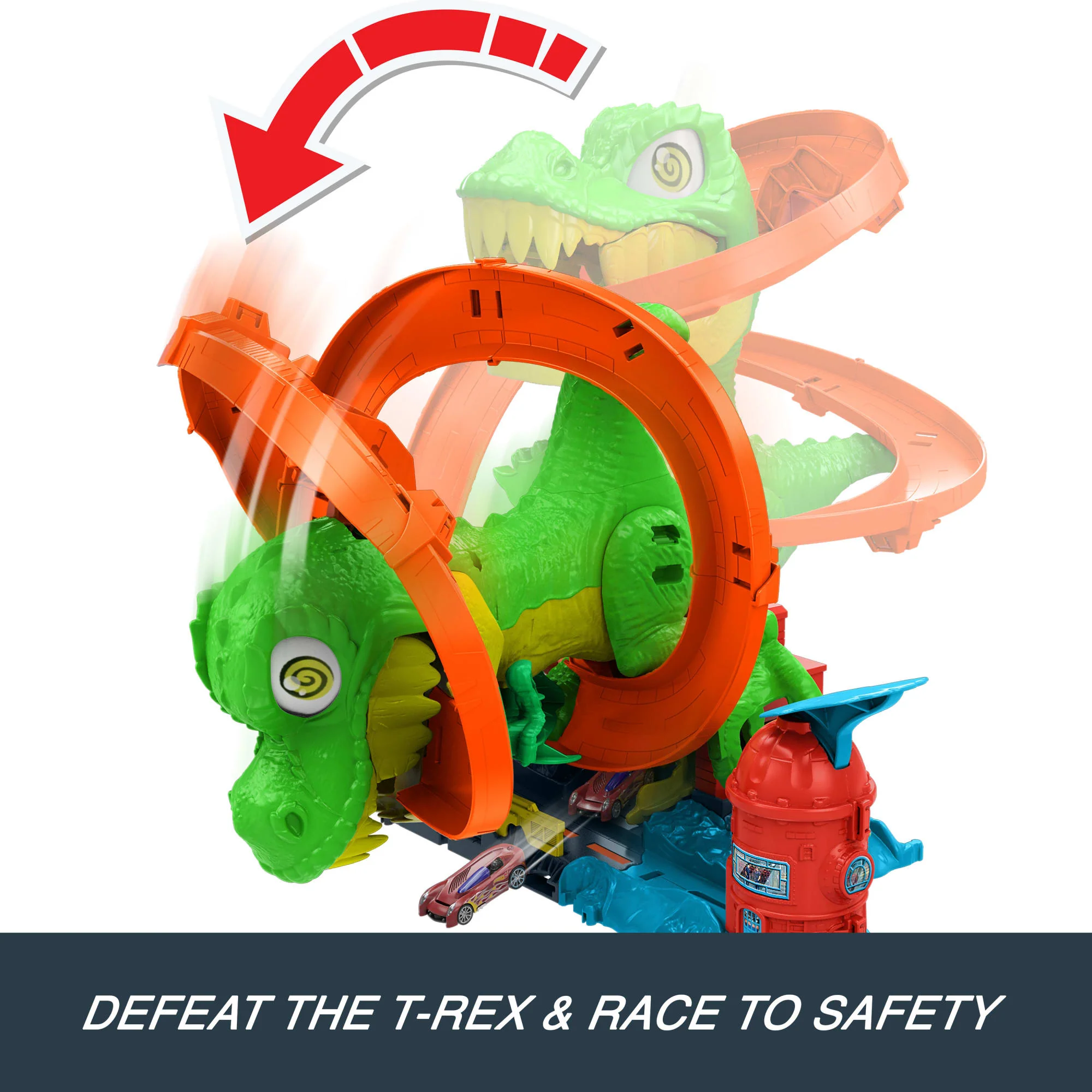 Hot Wheels City T-Rex Blaze Battle Playset & 1:64 Scale Die-Cast Car, Dinosaur Nemesis - Image 5