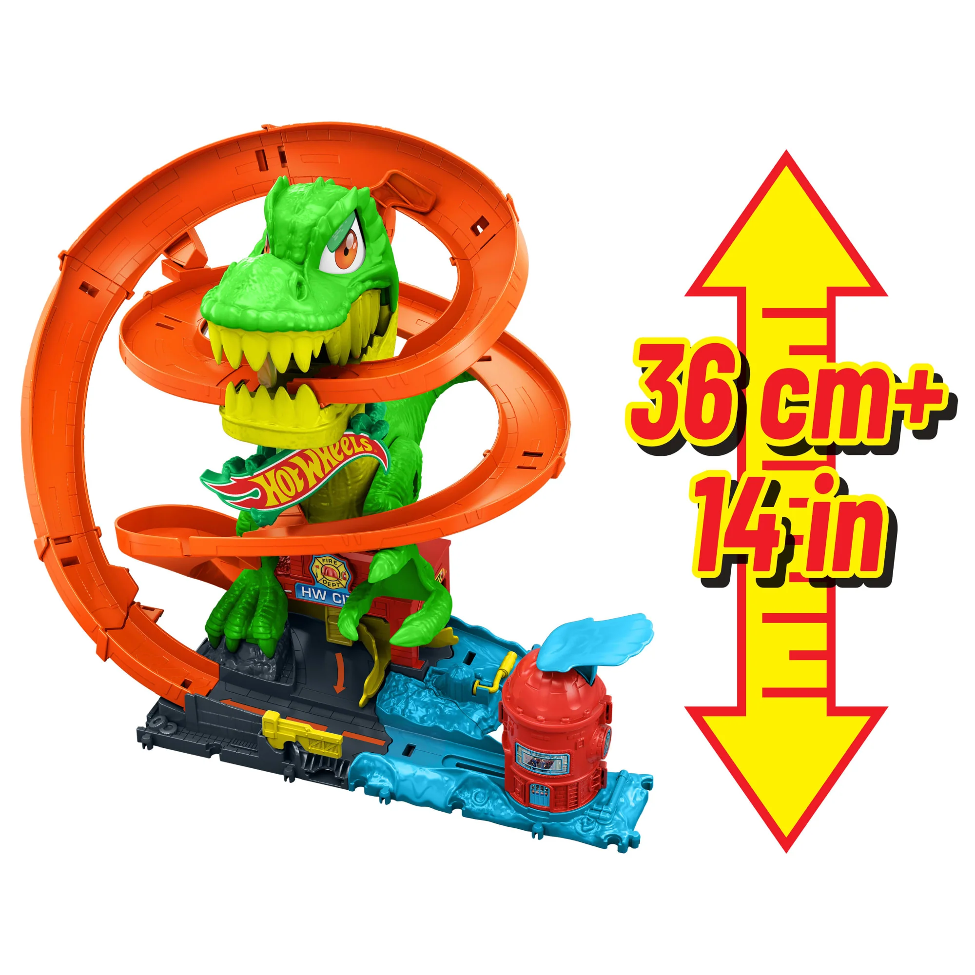 Hot Wheels City T-Rex Blaze Battle Playset & 1:64 Scale Die-Cast Car, Dinosaur Nemesis - Image 6