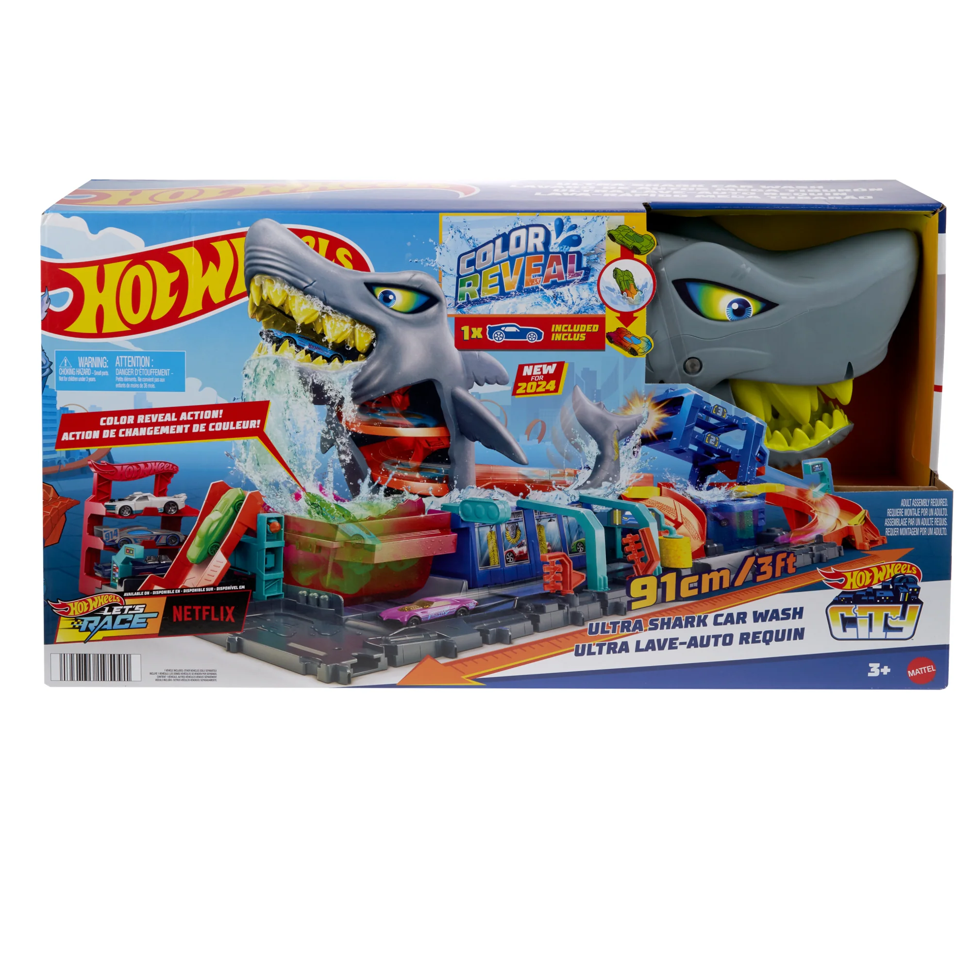 Hot Wheels City Ultra Shark Car Wash With Color Reveal Toy Car in 1:64 Scale - Image 5