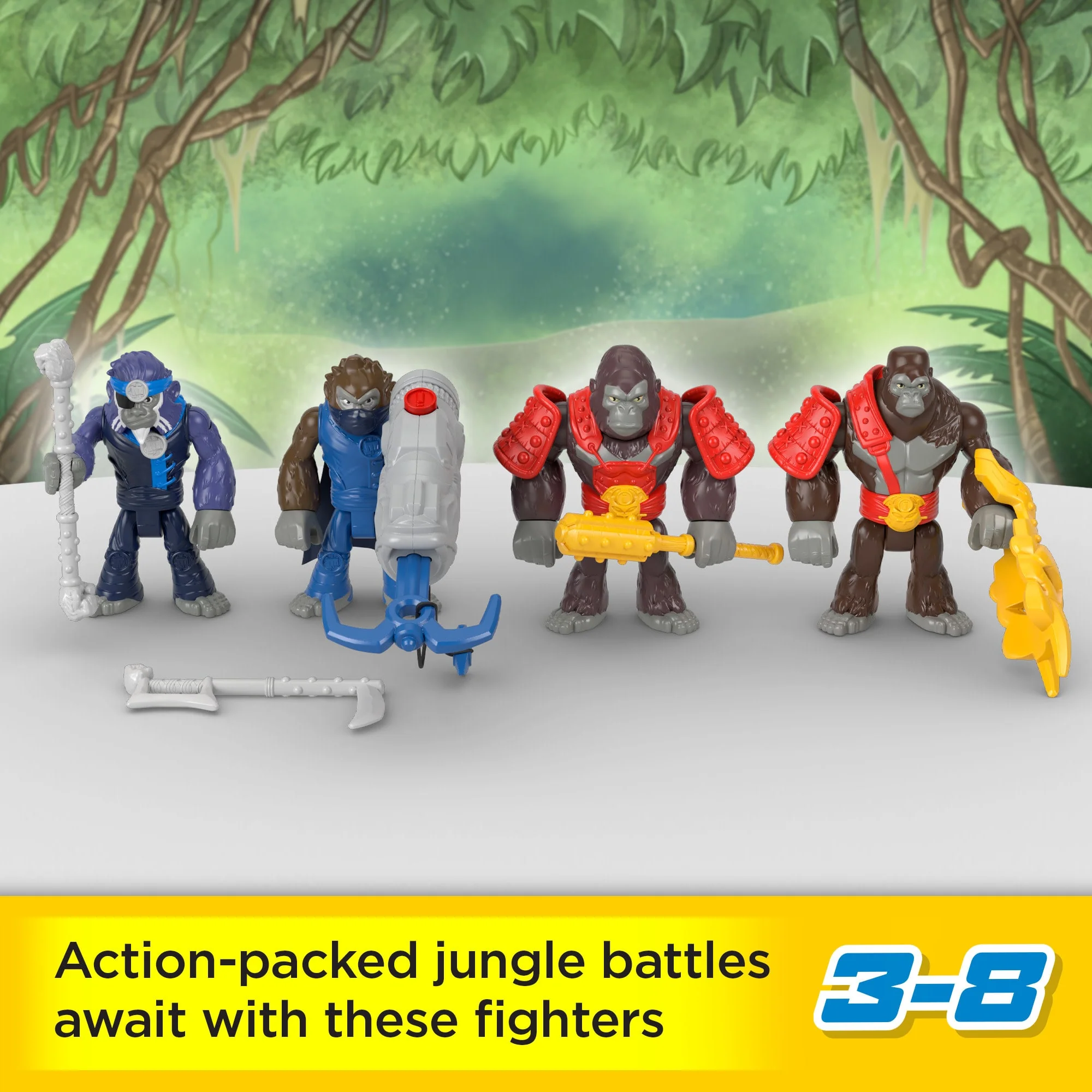 Imaginext Boss Level Gorilla vs Monkey Army Action Figure Set With Accessories, 9-Pack - Image 2