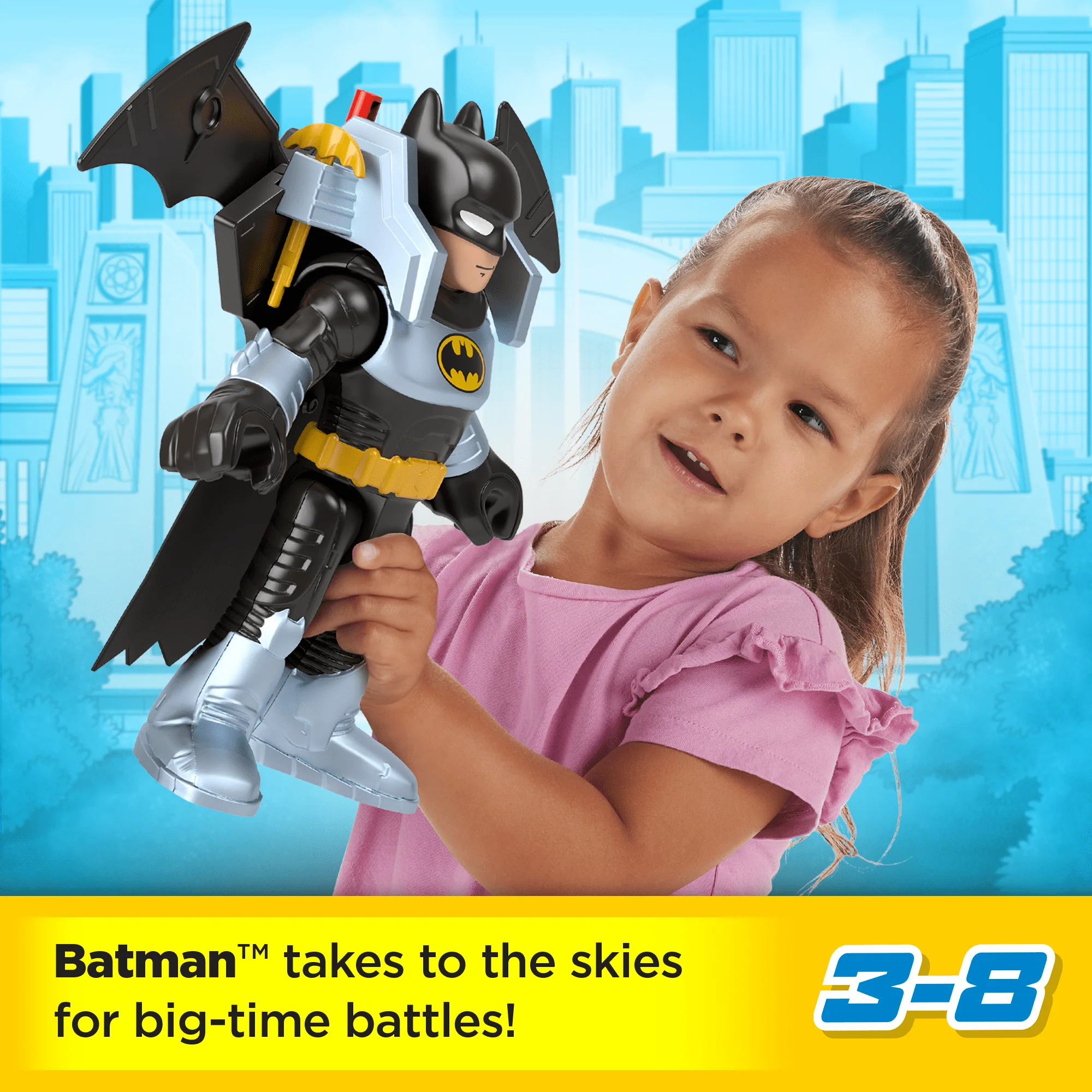 Imaginext DC Super Friends Batglider Batman XL Figure With Vehicle & Launcher, 5 Pieces - Image 2