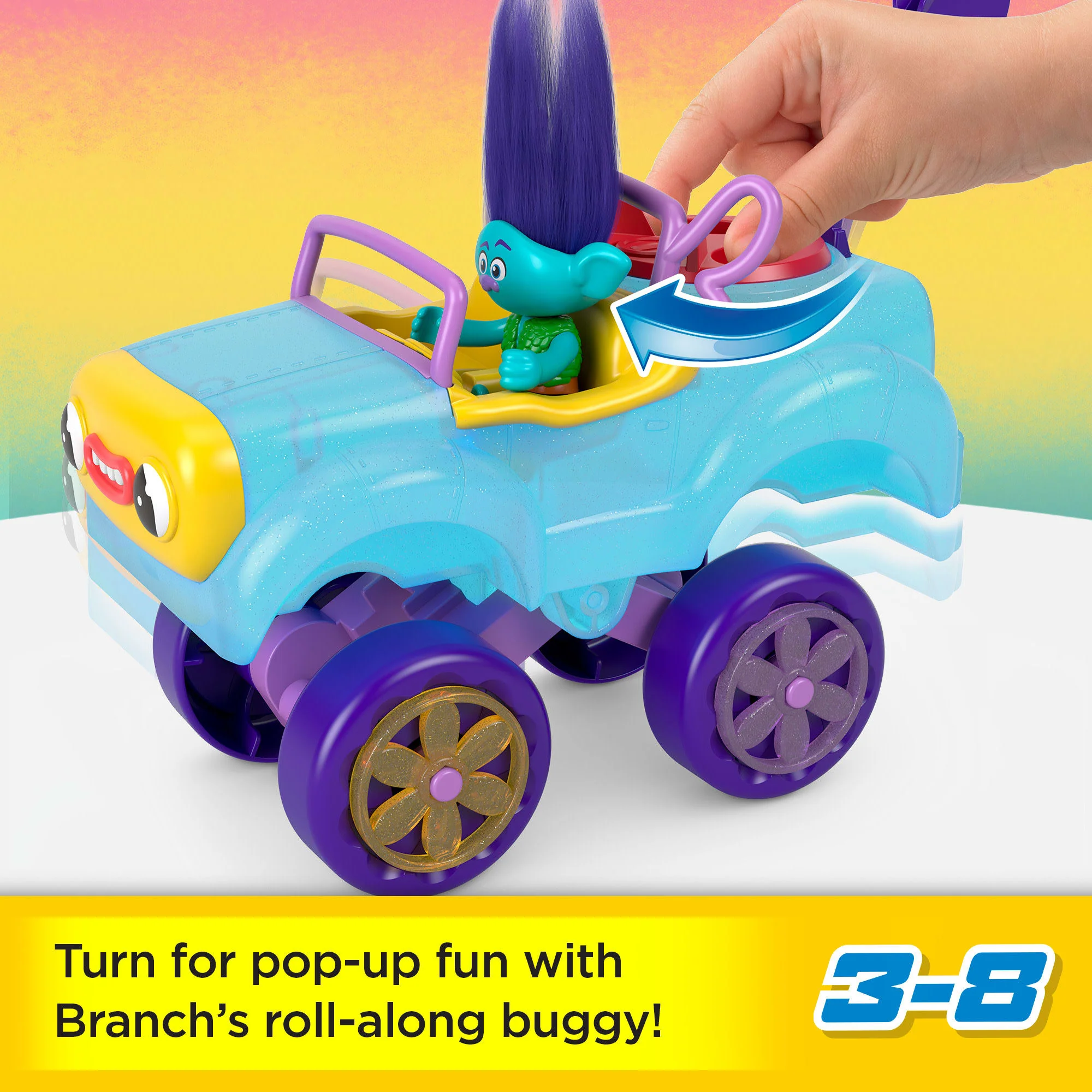 Imaginext Dreamworks Trolls Branch Figure And Buggy Toy Car With Projectile Launcher, 4 Pieces - Image 2