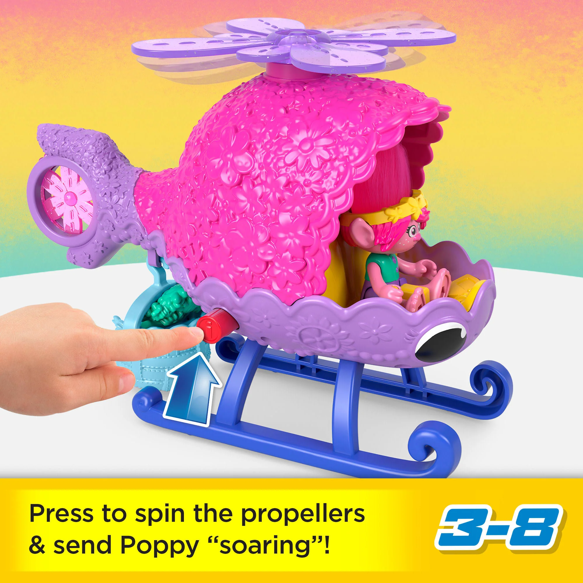 Imaginext Dreamworks Trolls Poppy Figure And Toy Helicopter For Preschool Pretend Play, 4 Pieces - Image 2