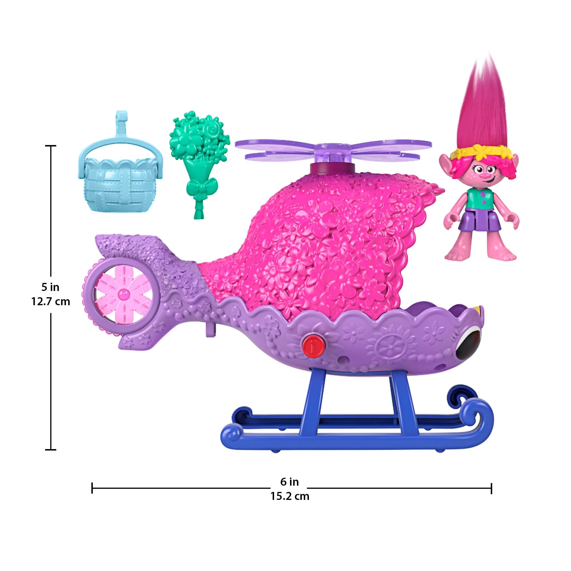Imaginext Dreamworks Trolls Poppy Figure And Toy Helicopter For Preschool Pretend Play, 4 Pieces - Image 5