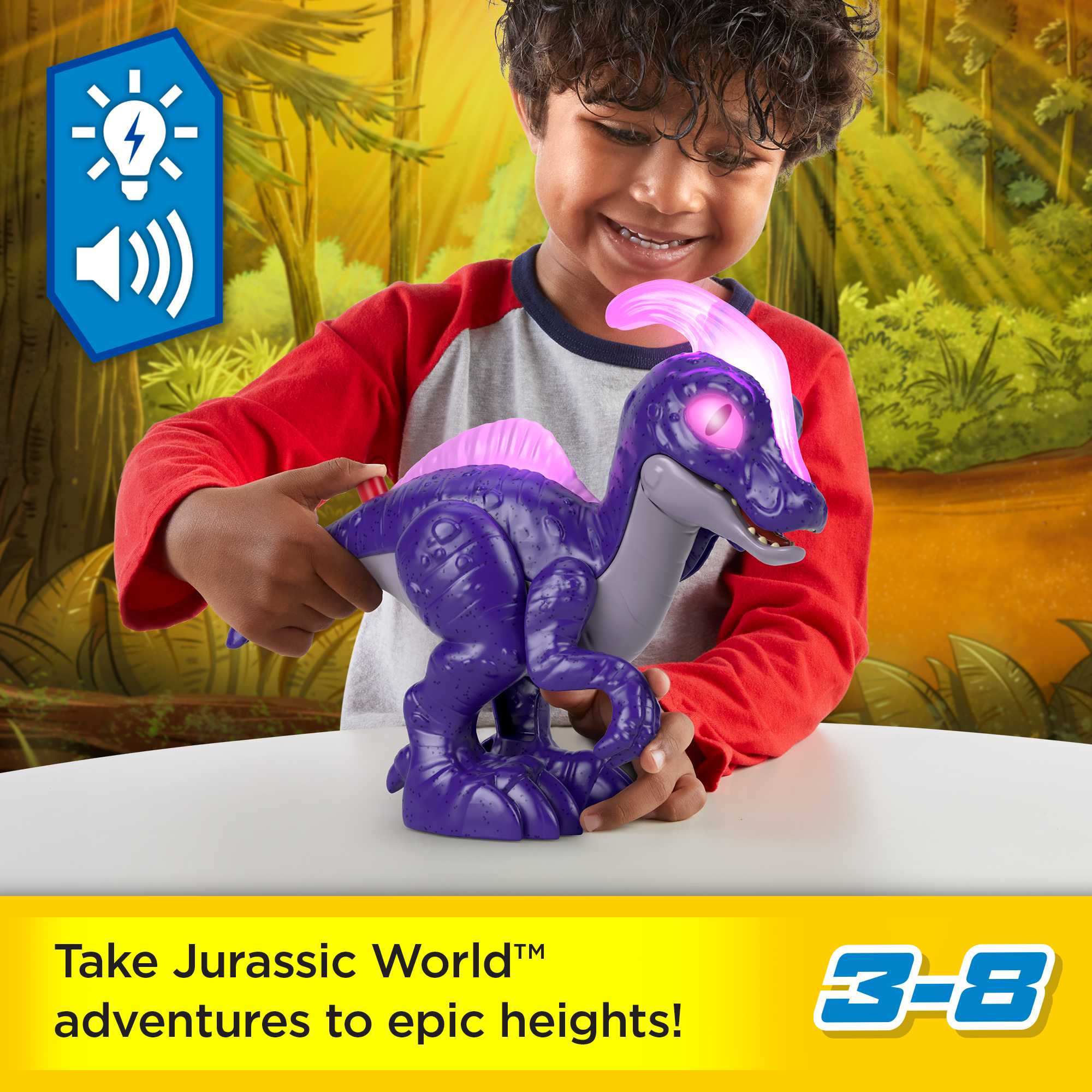 Imaginext Jurassic World Dinosaur Parasaurolophus XL Figure With Lights & Sounds, 10-inch Toy - Image 2