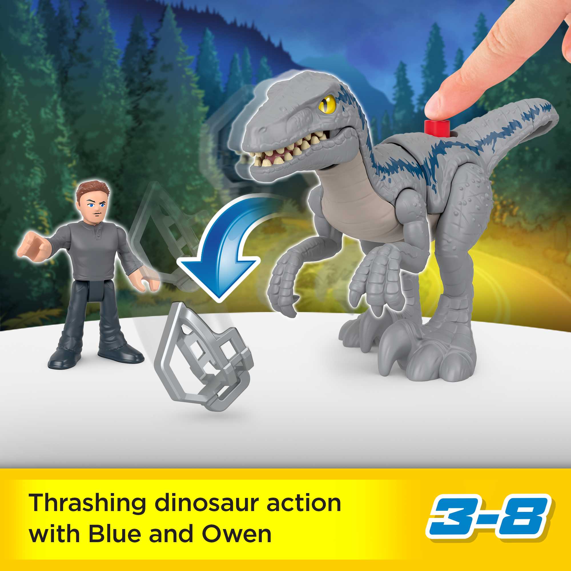Imaginext Jurassic World Dominion Blue & Owen Dinosaur Toy Set, 3 Pieces, Preschool Toys - Image 2
