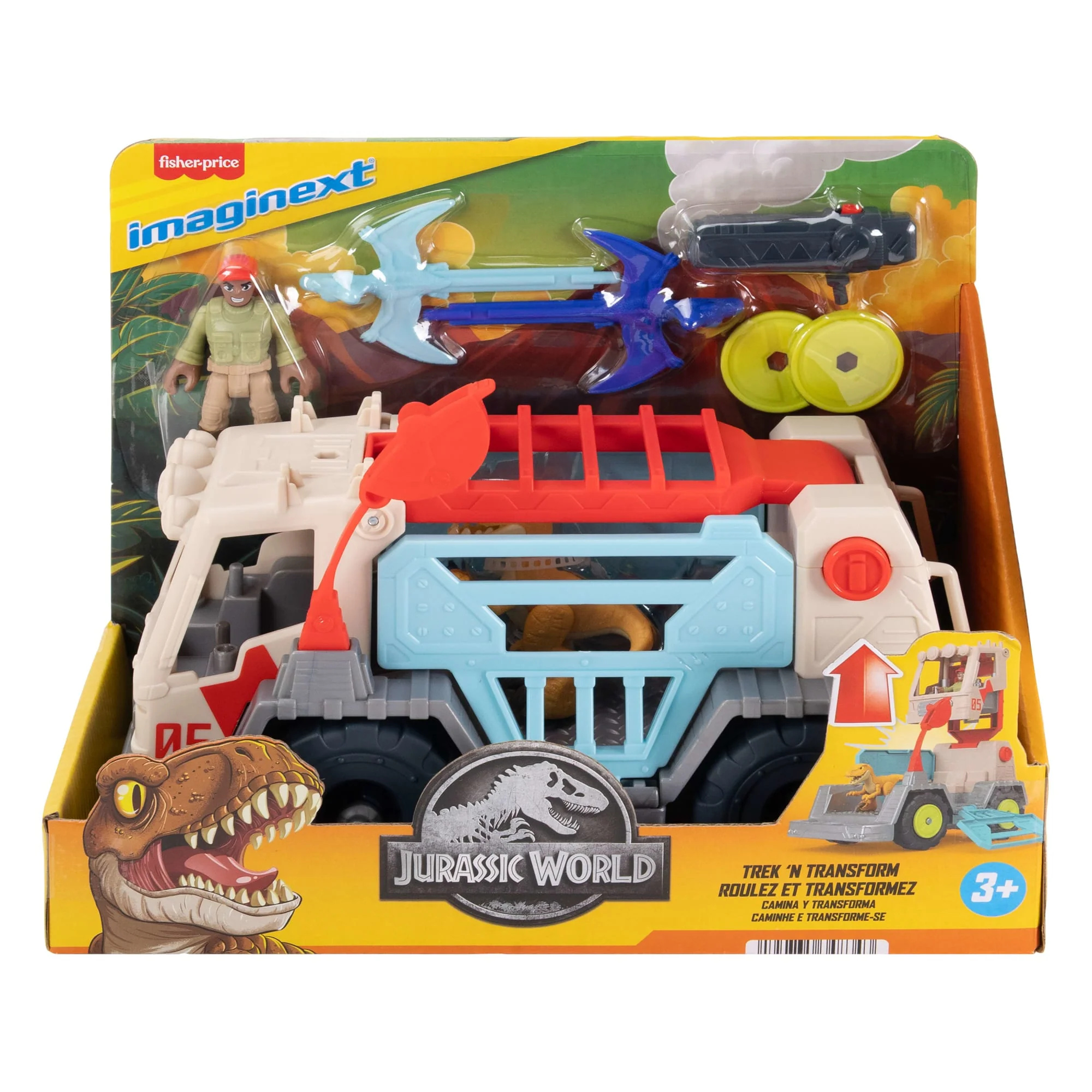 Imaginext Jurassic World Trek ‘n Transform Toy Vehicle Play Set With Dinosaur, Figure & Projectile - Image 6
