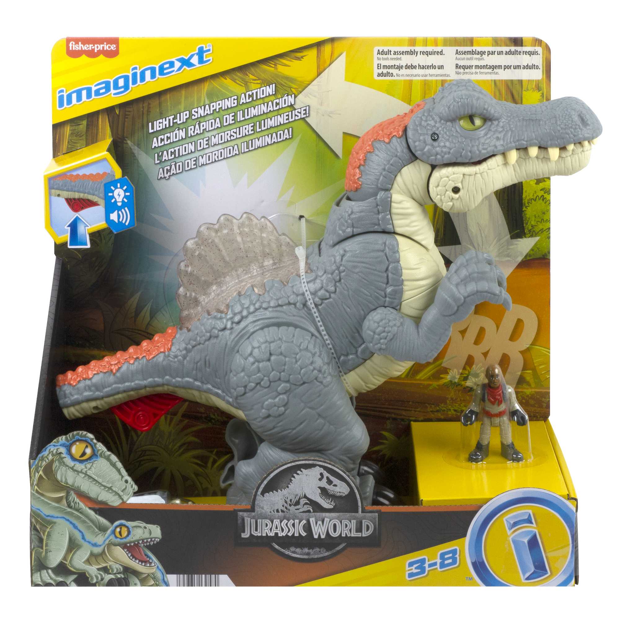 Imaginext Jurassic World Ultra Snap Spinosaurus Dinosaur Toy With Lights & Sounds, 2 Pieces - Image 6