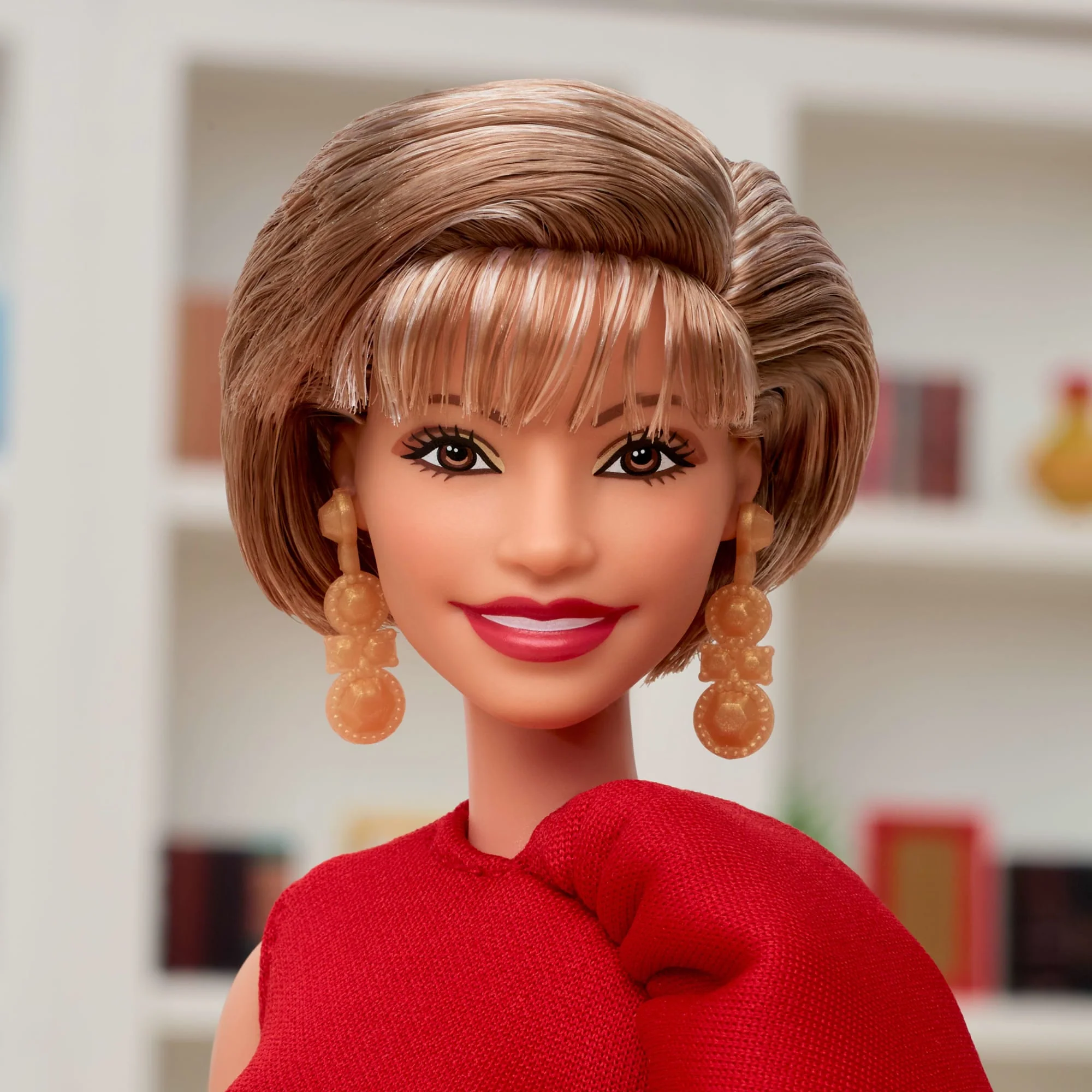 Barbie inspiring Women Collectible Doll, Isabel Allende in Red Dress & Book Accessory & Pet - Image 2