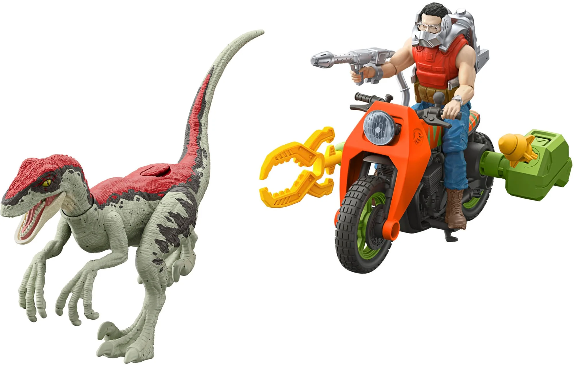Jurassic Park ’93 Classic Dennis Nedry Action Figure, Motorcycle & Dinosaur Toy Set, 3.75-in Scale - Image 2
