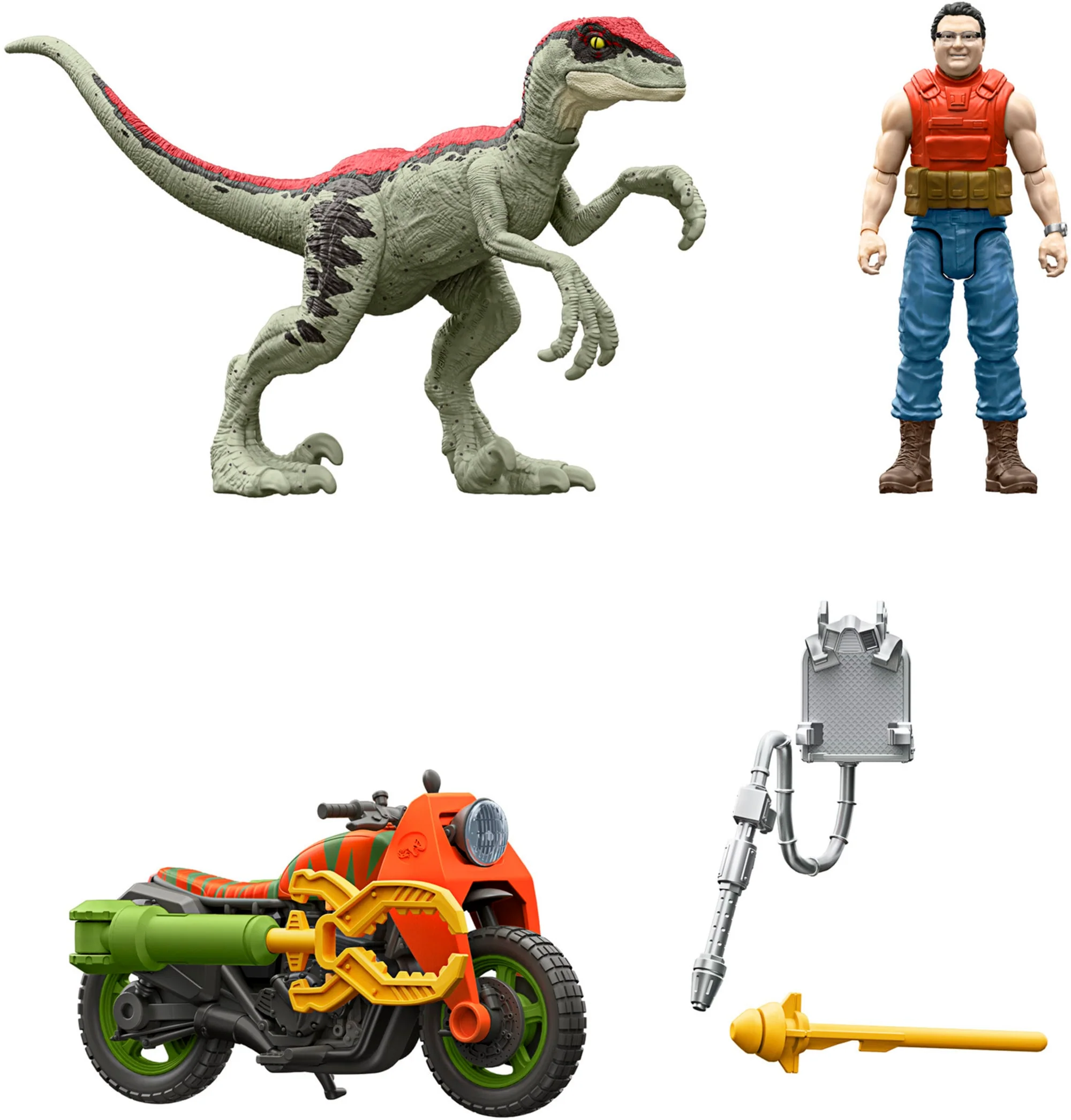 Jurassic Park ’93 Classic Dennis Nedry Action Figure, Motorcycle & Dinosaur Toy Set, 3.75-in Scale - Image 5
