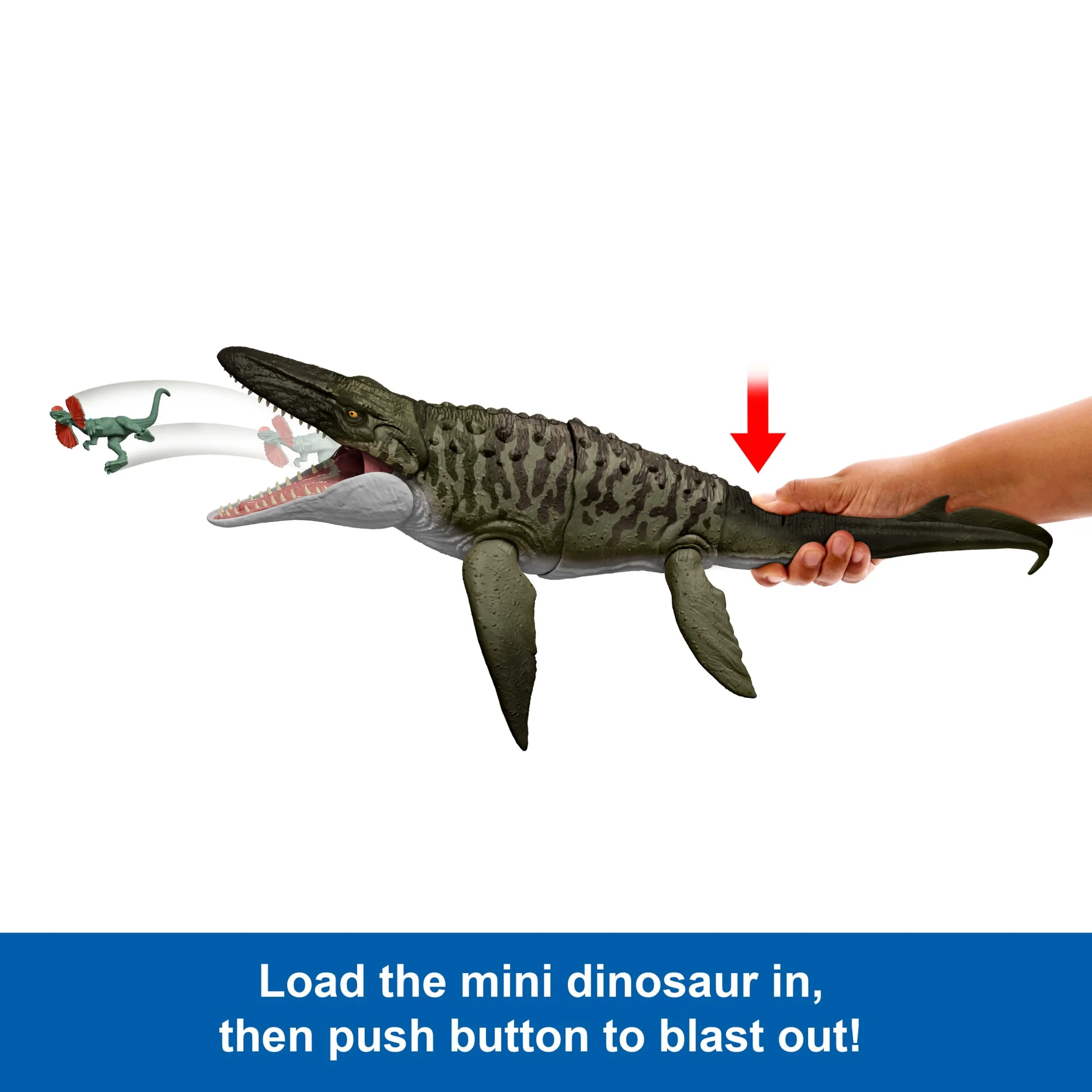 Jurassic World Rebirth Bite N Blast Mosasaurus Action Figure And Mini Dilophosaurus, Dinosaur Toy - Image 4
