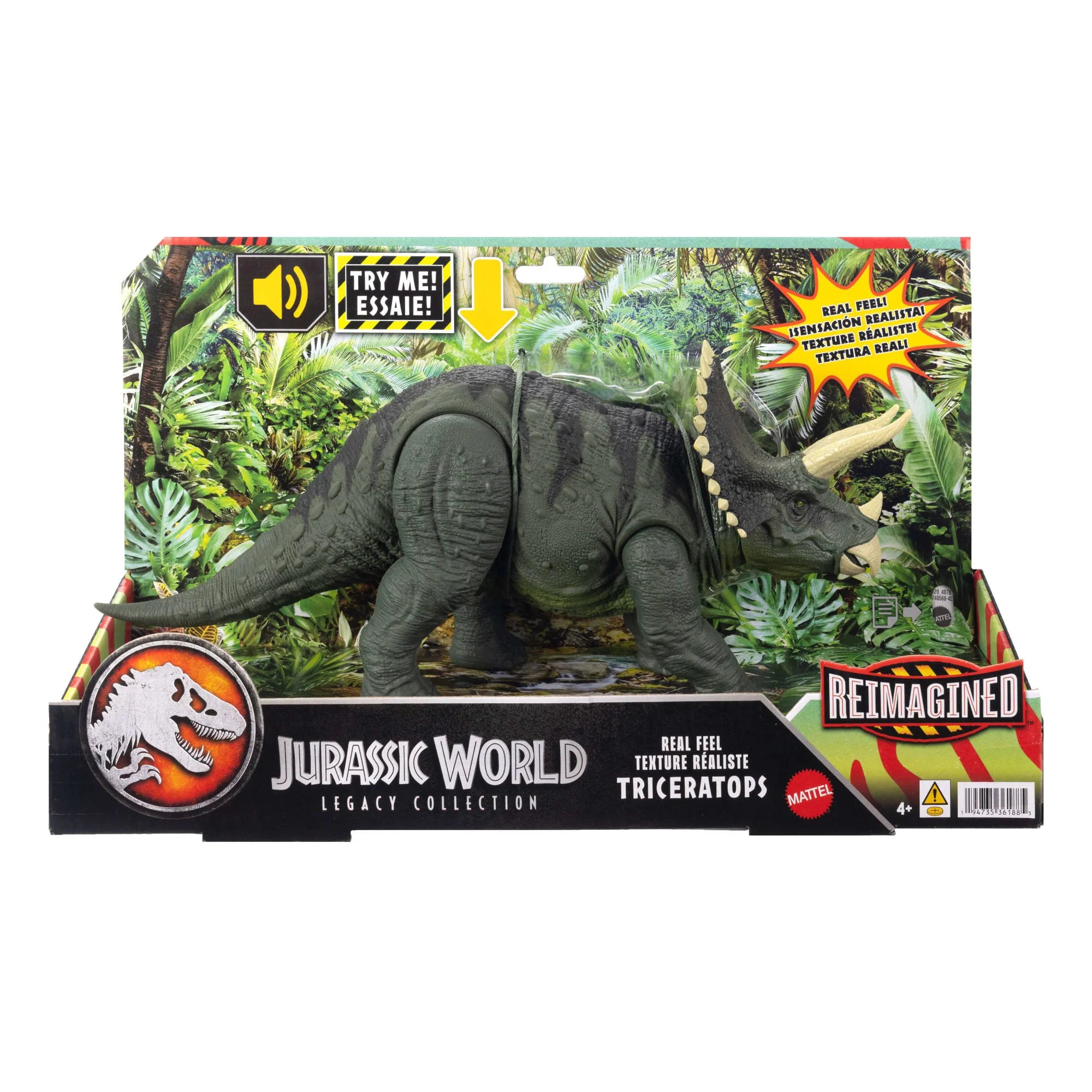 Jurassic World Reimagined Real Feel Triceratops Roaring Dinosaur Figure, 90S Inspired Toy - Image 6