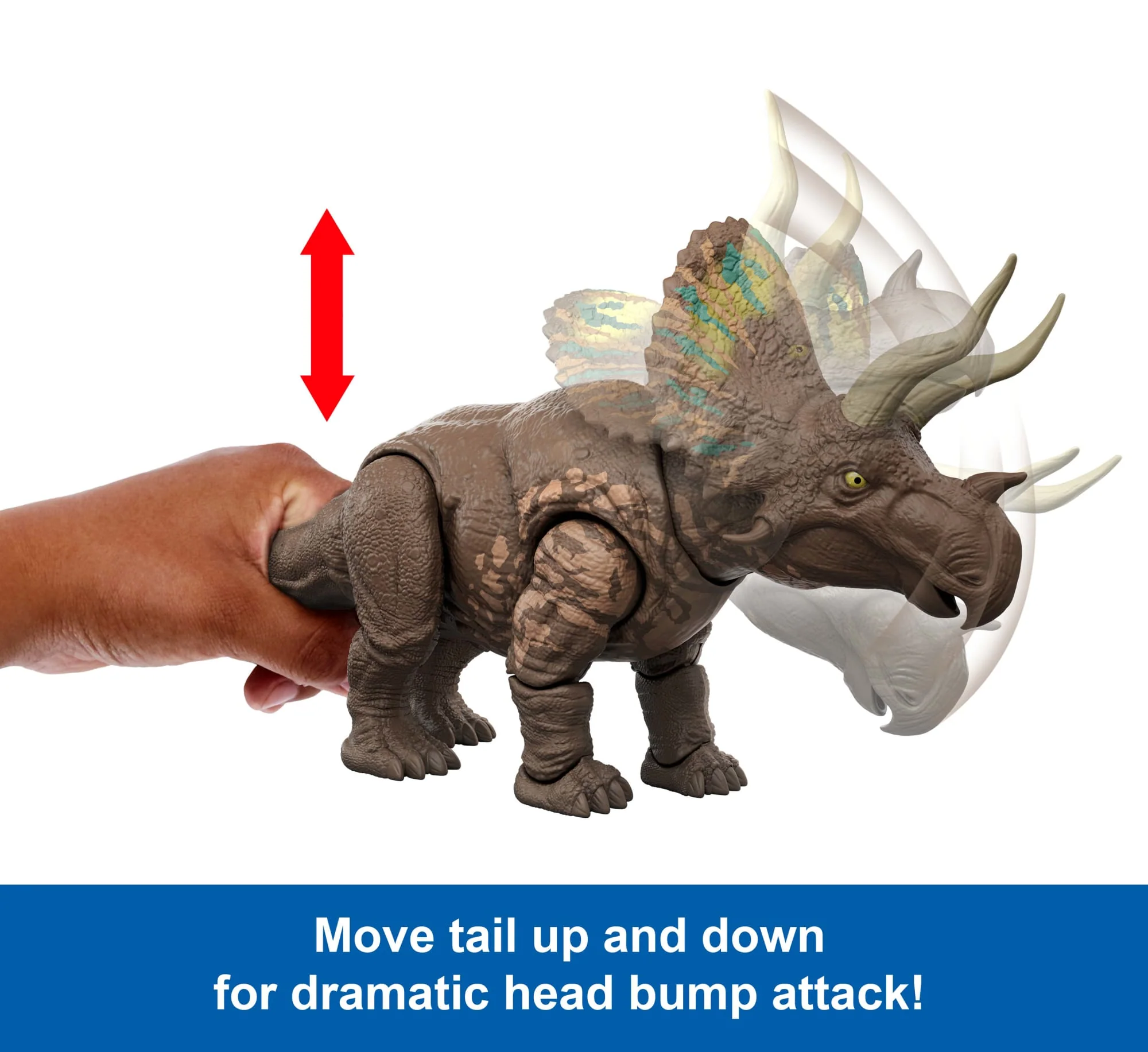 Jurassic World Rebirth Gigantic Thrashers Eotriceratops Dinosaur Figure Toy, Tail Activated Attack - Image 3