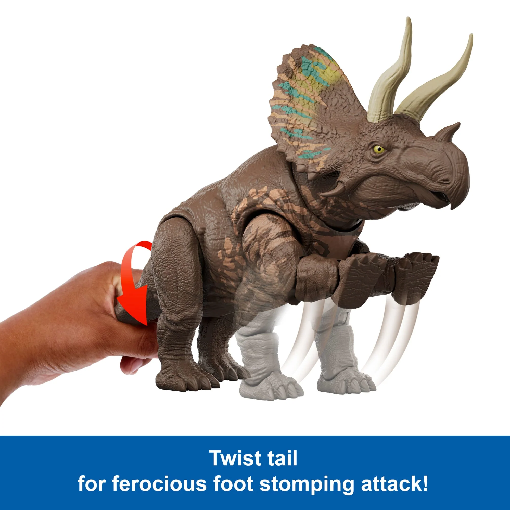 Jurassic World Rebirth Gigantic Thrashers Eotriceratops Dinosaur Figure Toy, Tail Activated Attack - Image 4