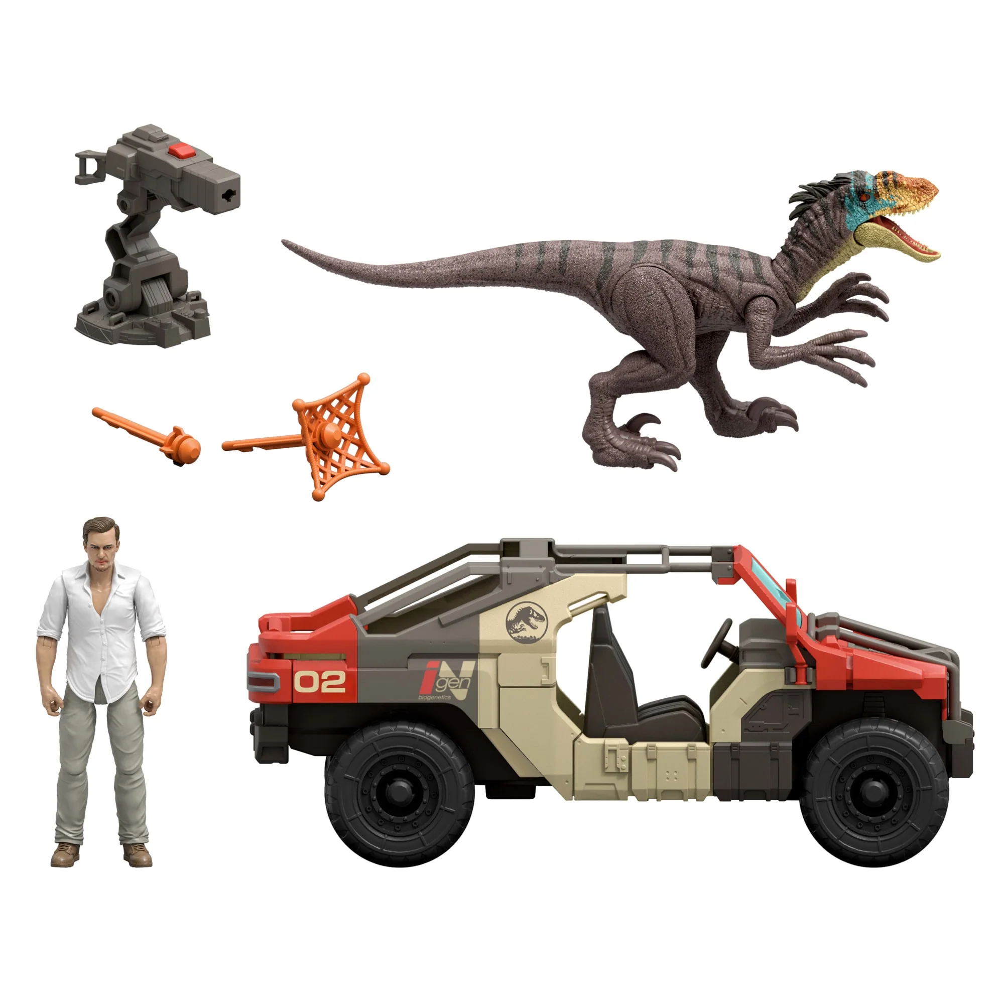 Jurassic World Rebirth Launch ‘n Battle Vehicle With 1 Human & 1 Raptor Figure, Turret & Projectiles - Image 2